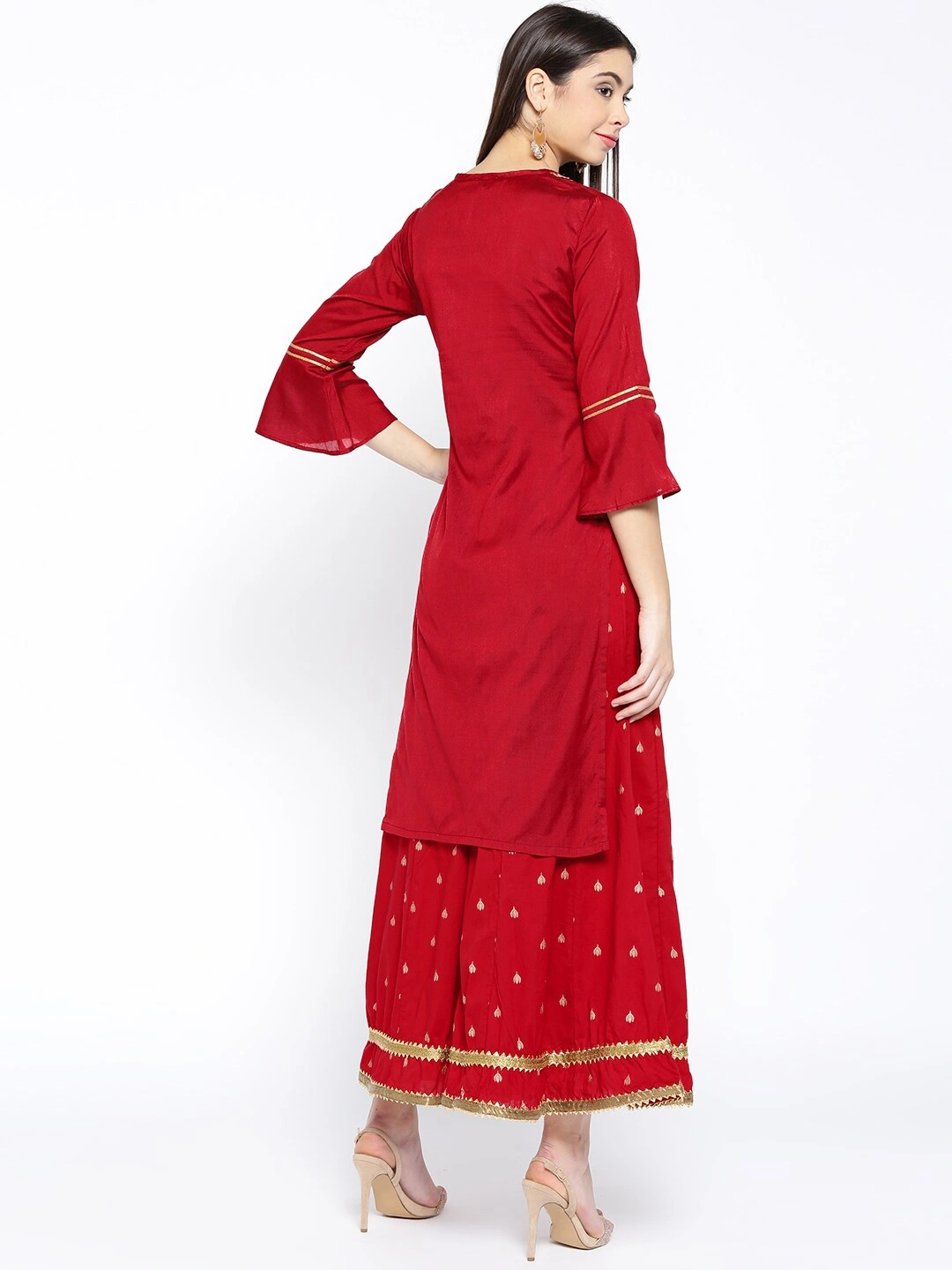 Bhama Couture Women Maroon Yoke Design Gotta Patti Kurta with Palazzos-L-2