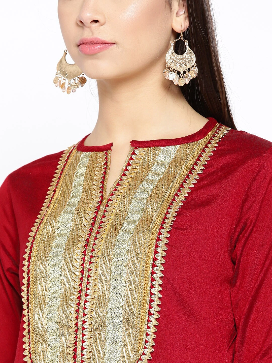 Bhama Couture Women Maroon Yoke Design Gotta Patti Kurta with Palazzos-L-3