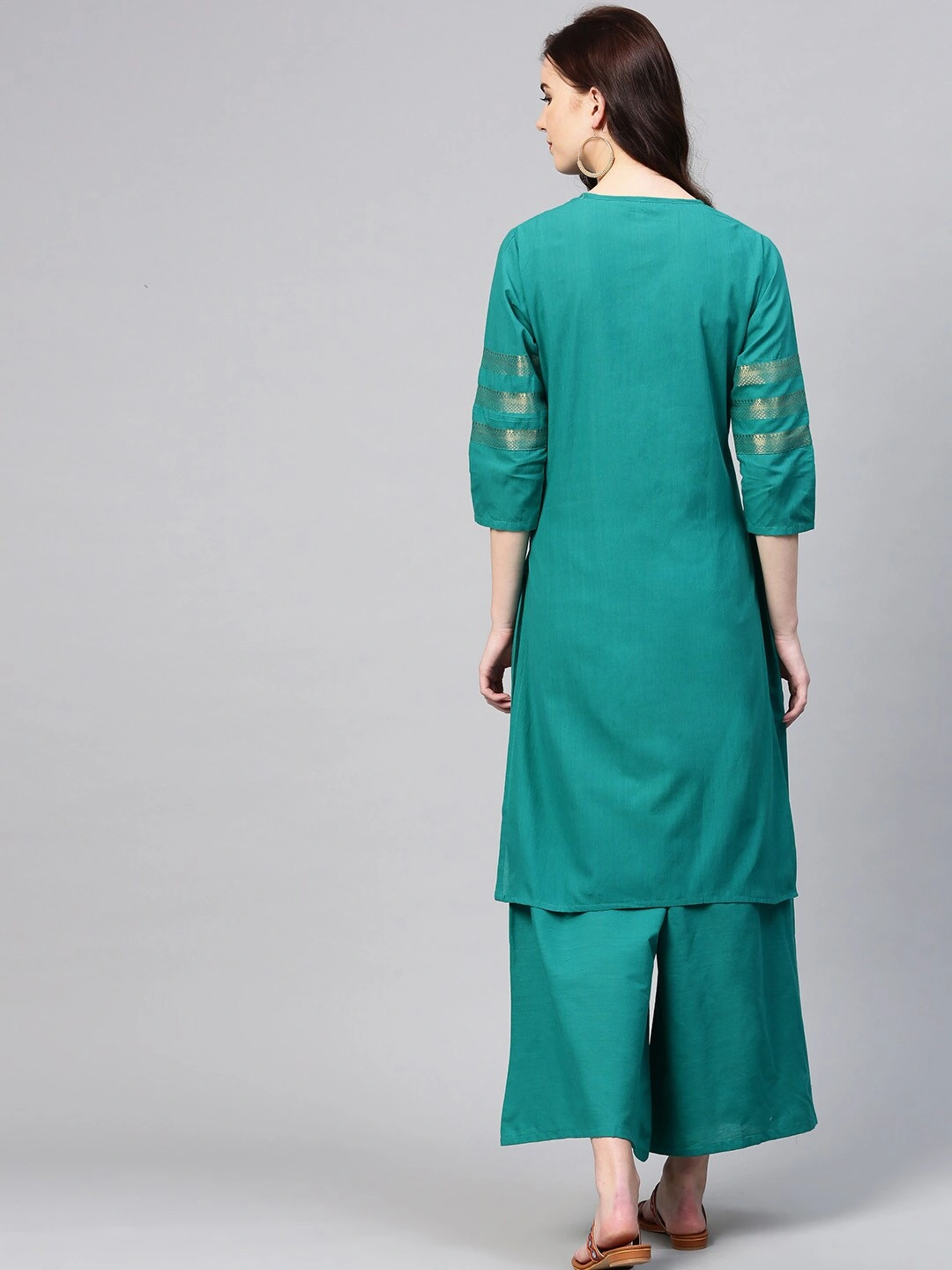 Bhama Couture Women Green Yoke Design Kurta with Palazzos-L-3