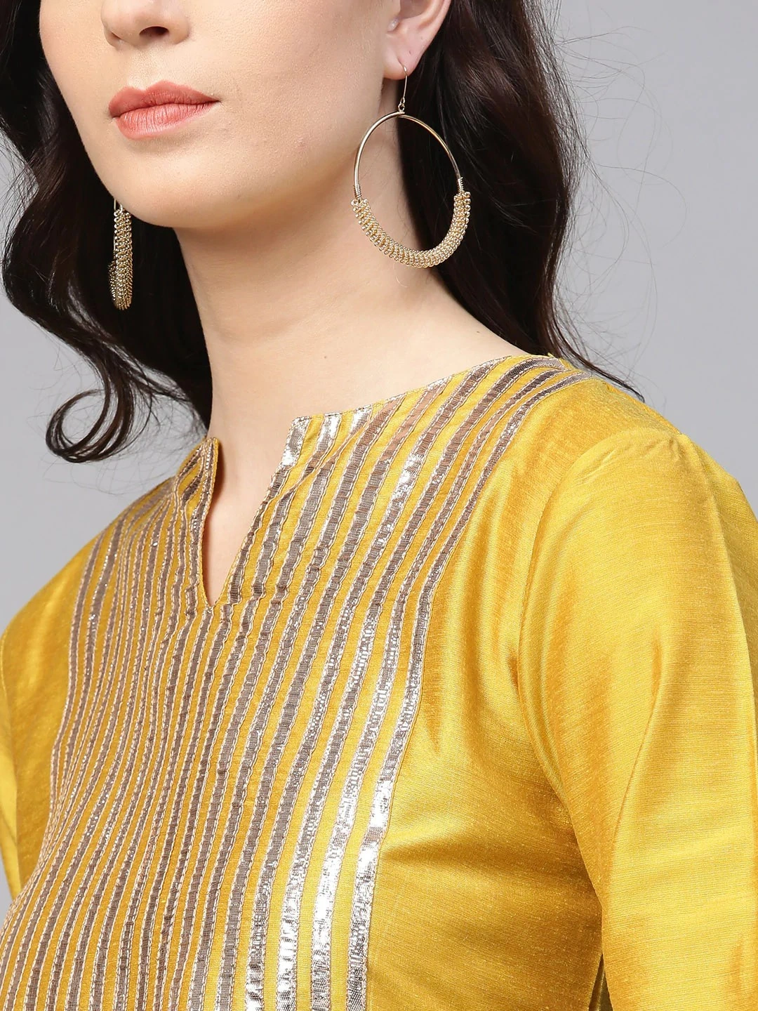 Bhama Couture Women Mustard Yellow &amp; Green Yoke Design Kurti with Sharara &amp; Dupatta-L-3