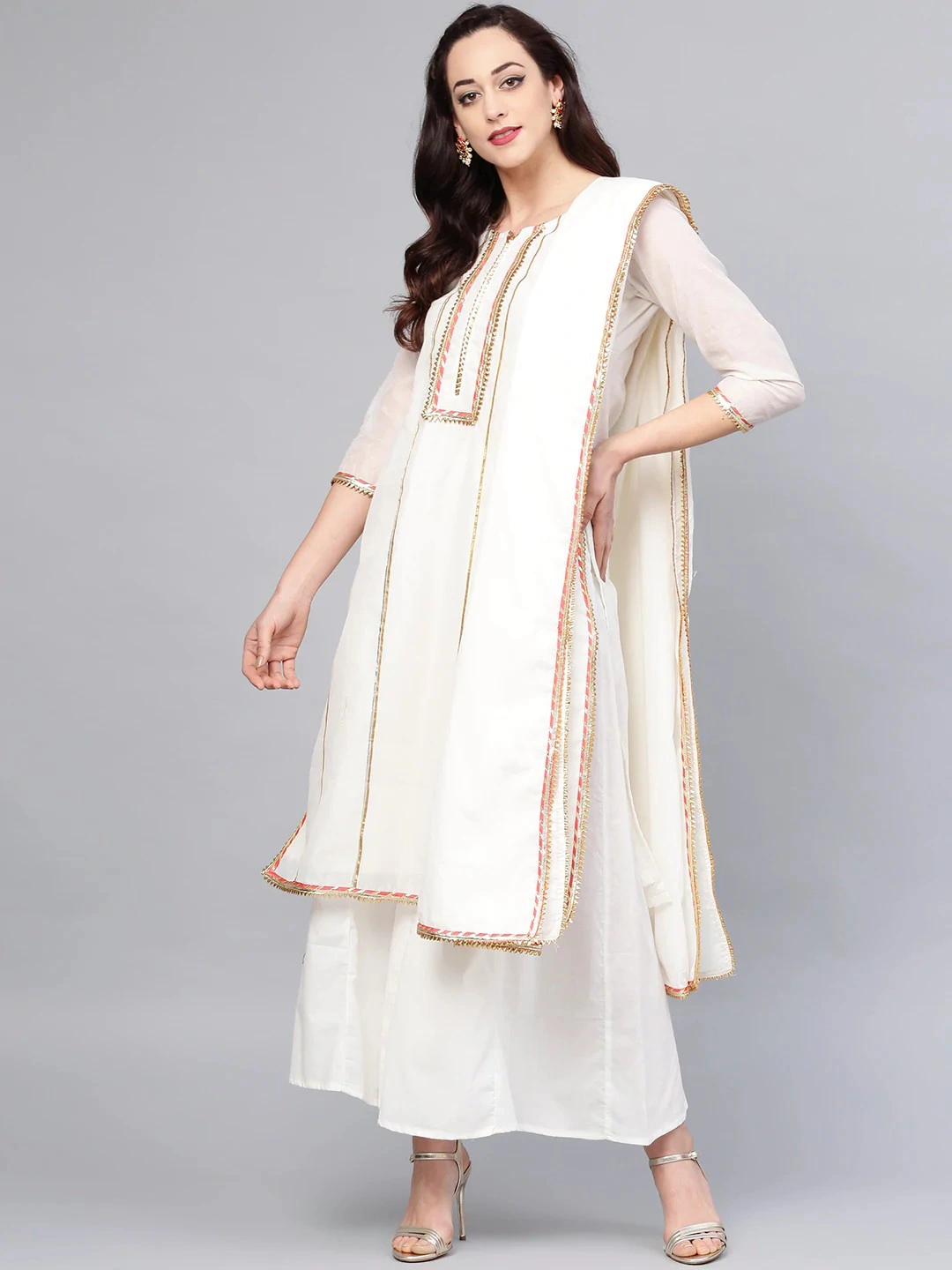 Bhama Couture Women Off-White Solid Kurta with Palazzos &amp; Dupatta-BHKS127_XL