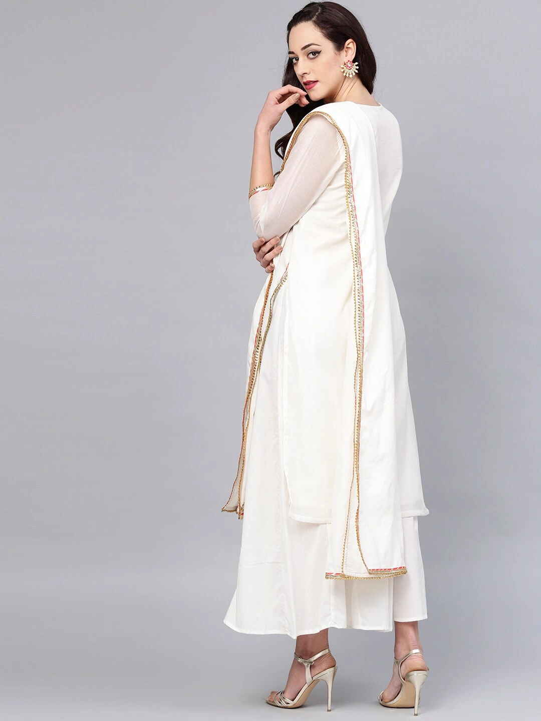 Bhama Couture Women Off-White Solid Kurta with Palazzos &amp; Dupatta-XL-2