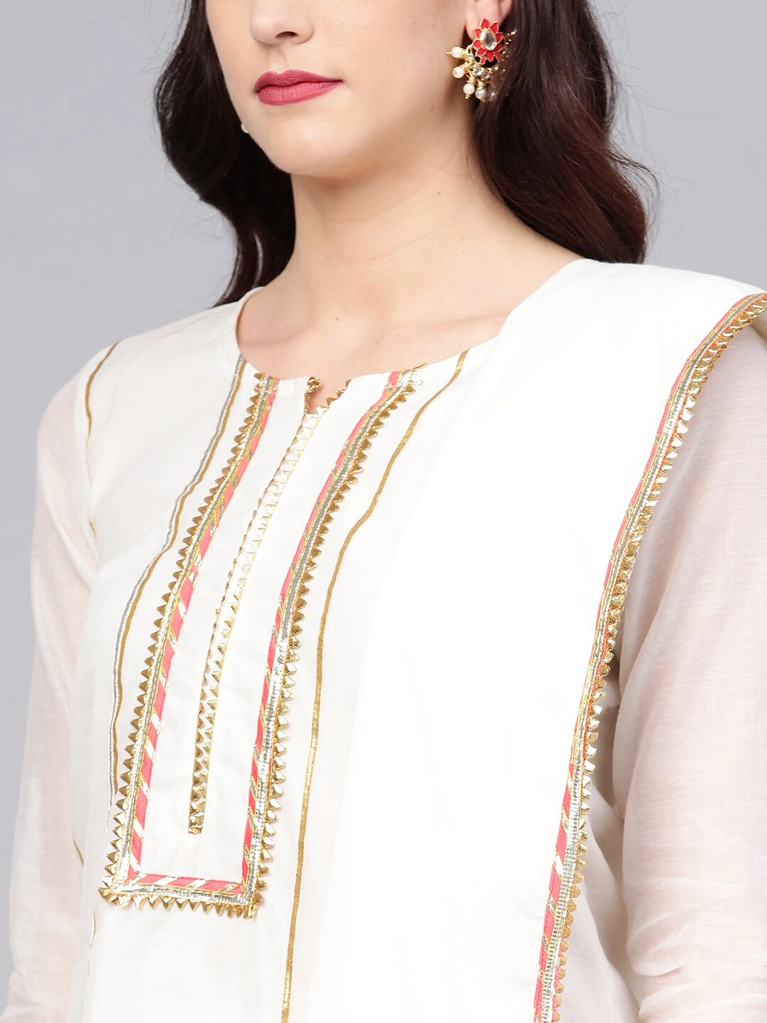 Bhama Couture Women Off-White Solid Kurta with Palazzos &amp; Dupatta-XL-4