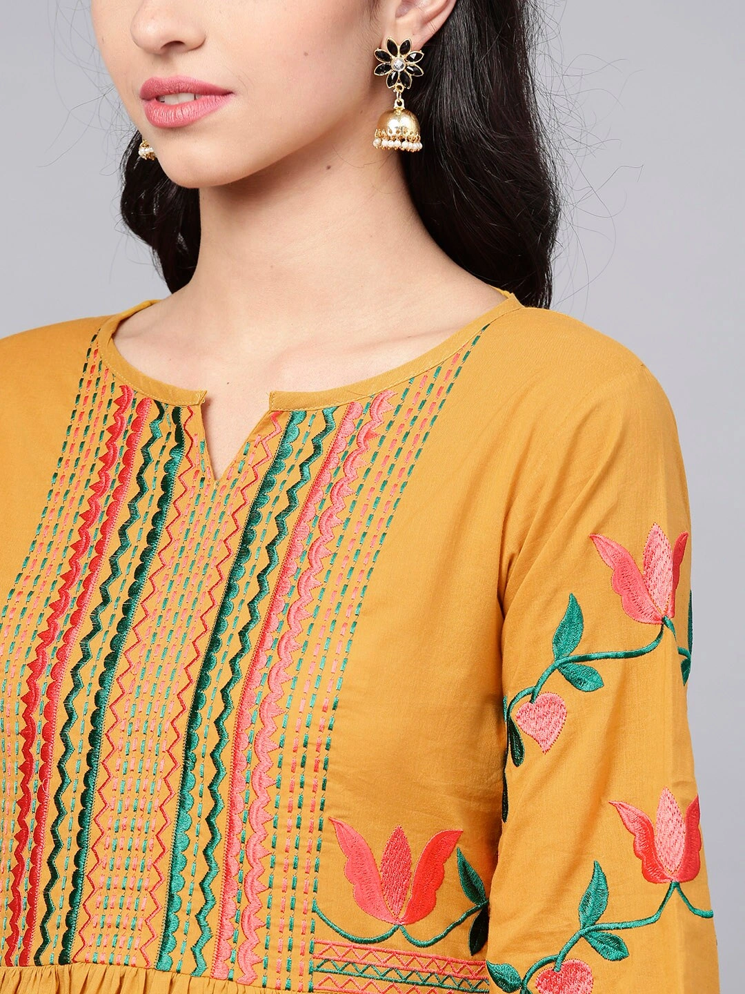 Bhama Couture Women Mustard Yellow Yoke Design Kurta with Palazzos-L-3