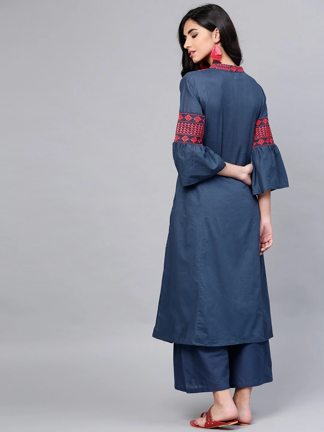 Bhama Couture Women Navy Blue Yoke Design Kurta with Palazzos-L-2