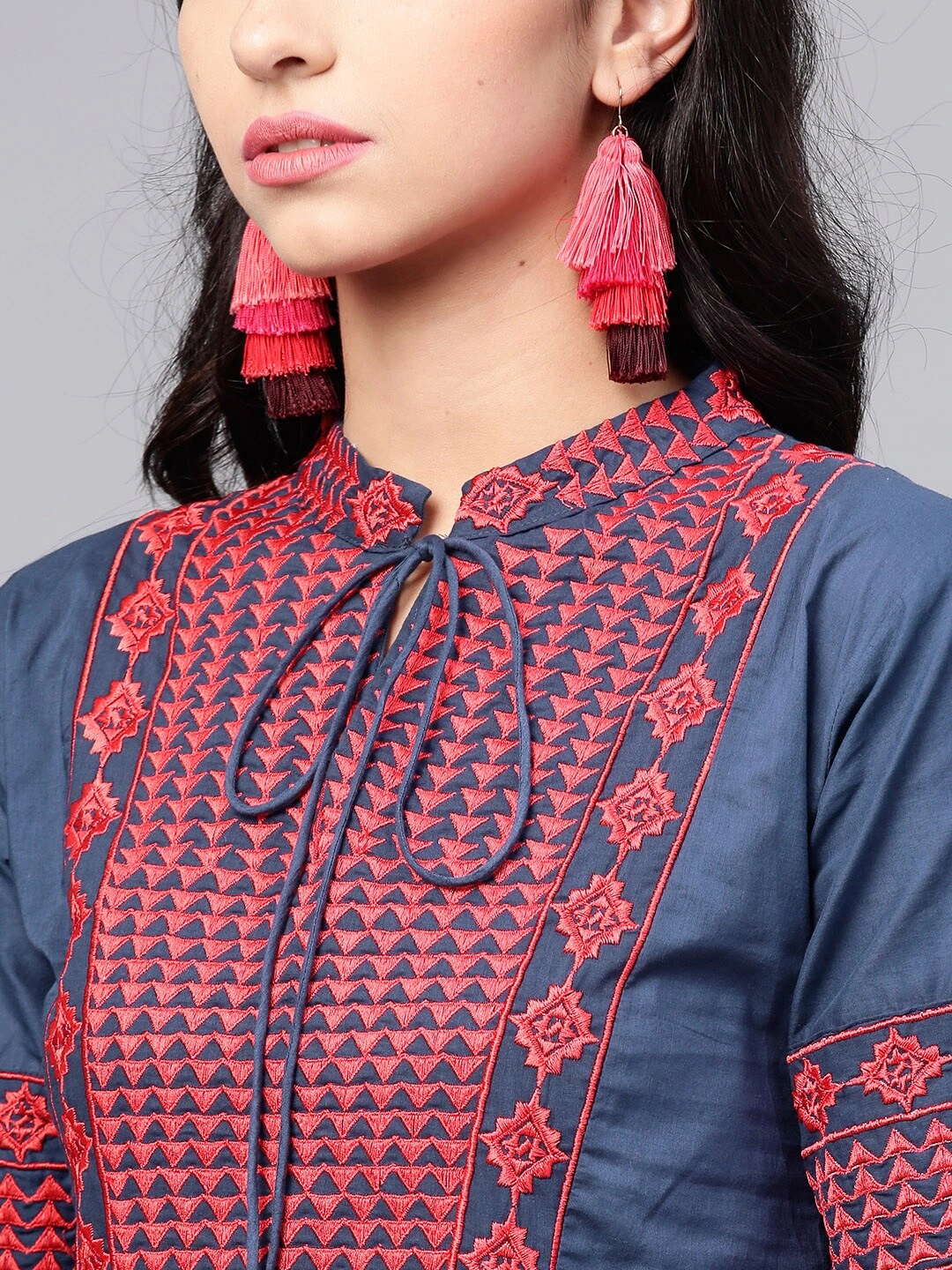 Bhama Couture Women Navy Blue Yoke Design Kurta with Palazzos-L-3