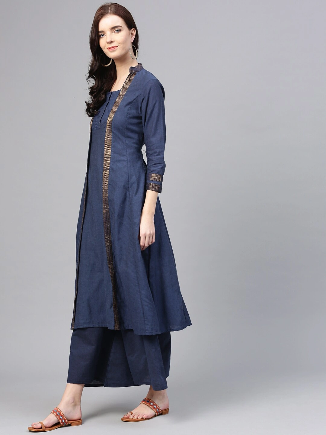 Bhama Couture Women Navy Blue Solid Kurta with Palazzos-M-1