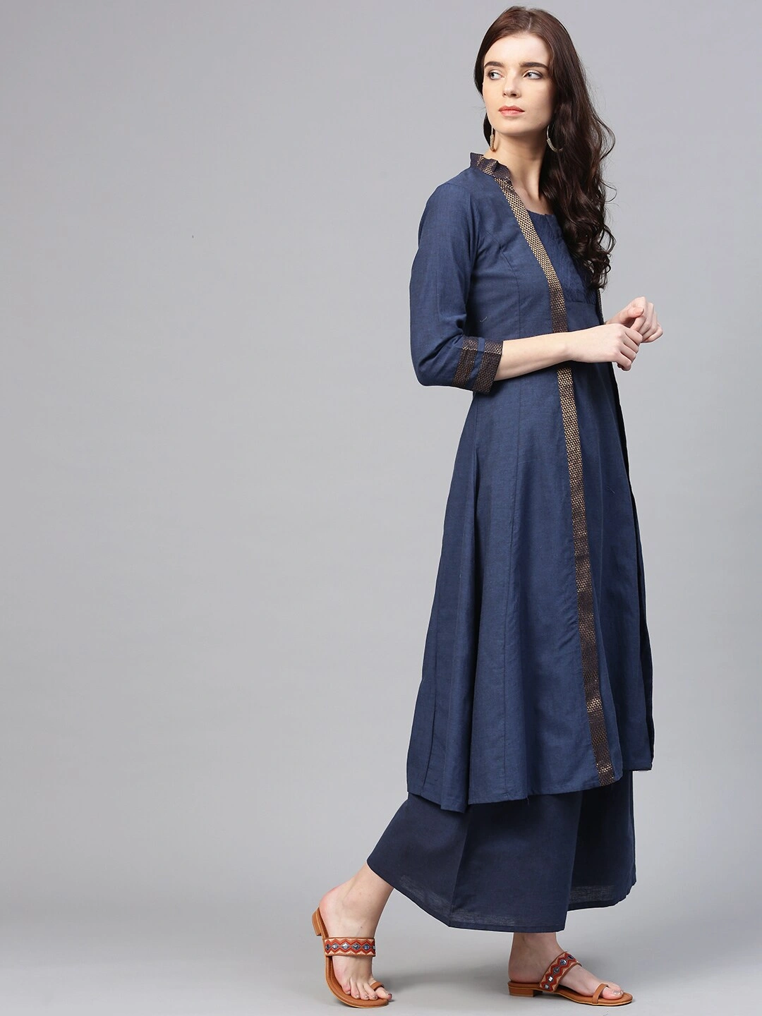 Bhama Couture Women Navy Blue Solid Kurta with Palazzos-M-2