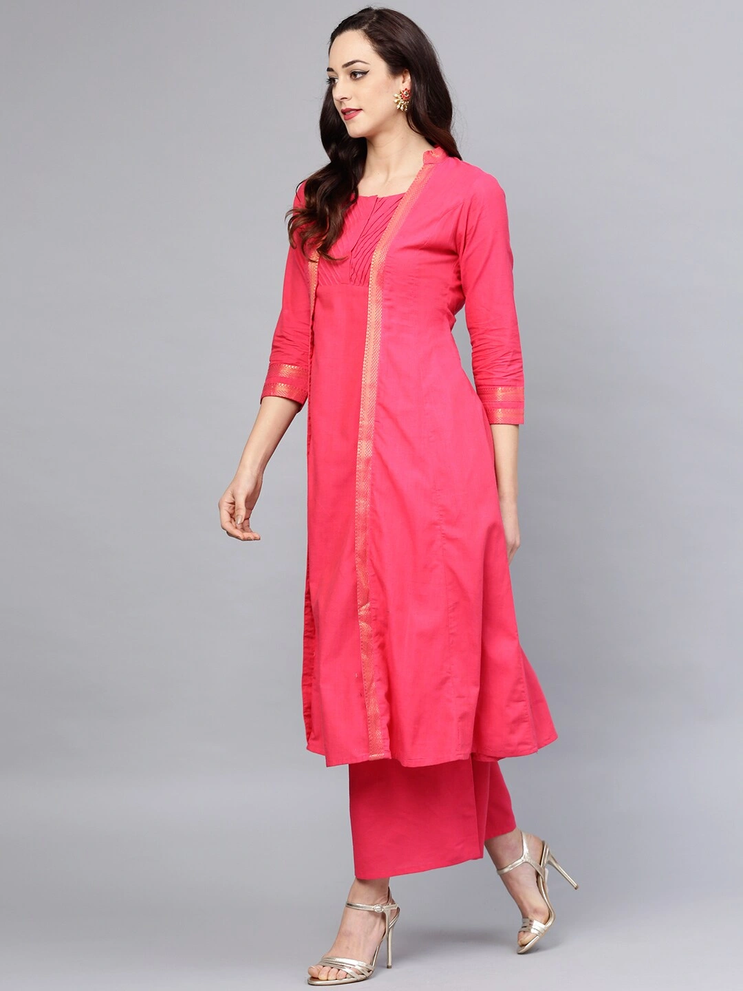 Bhama Couture Women Magenta Solid Kurta with Palazzos-L-1