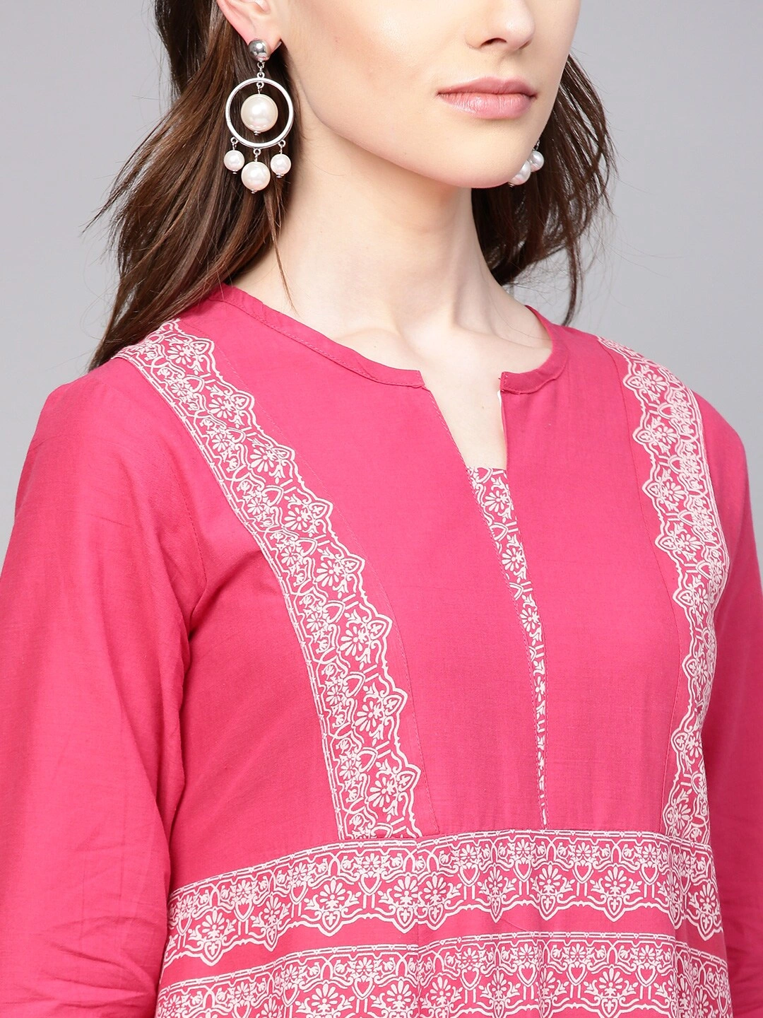 Bhama Couture Women Pink &amp; White Printed Kurta with Palazzos-S-4