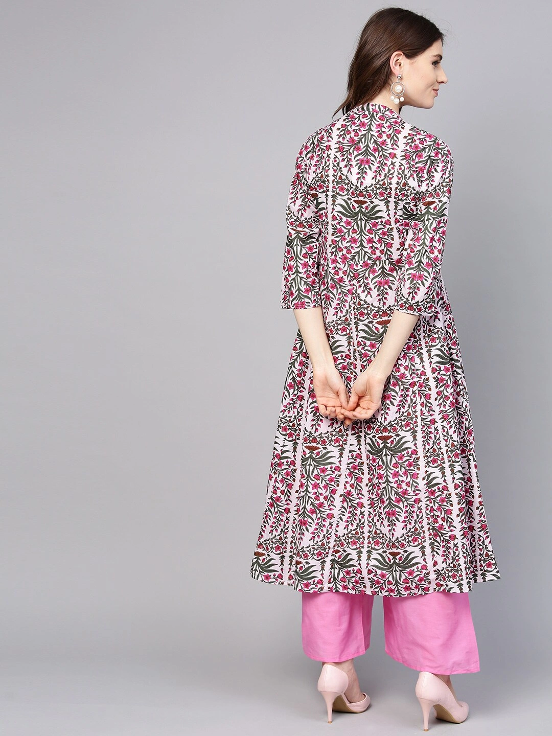 Bhama Couture Women Pink &amp; Green Printed Kurta with Palazzos-L-4