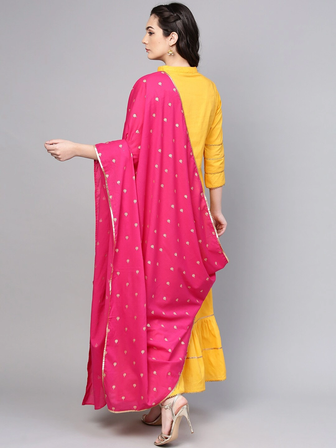 Bhama Couture Women Yellow Solid Kurta with Sharara &amp; Dupatta-L-2