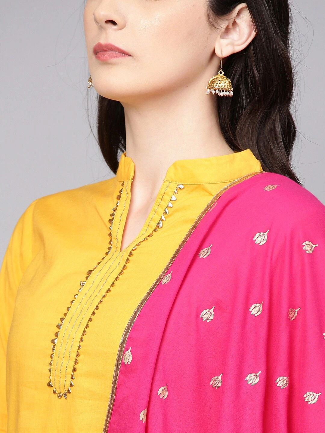 Bhama Couture Women Yellow Solid Kurta with Sharara &amp; Dupatta-L-3