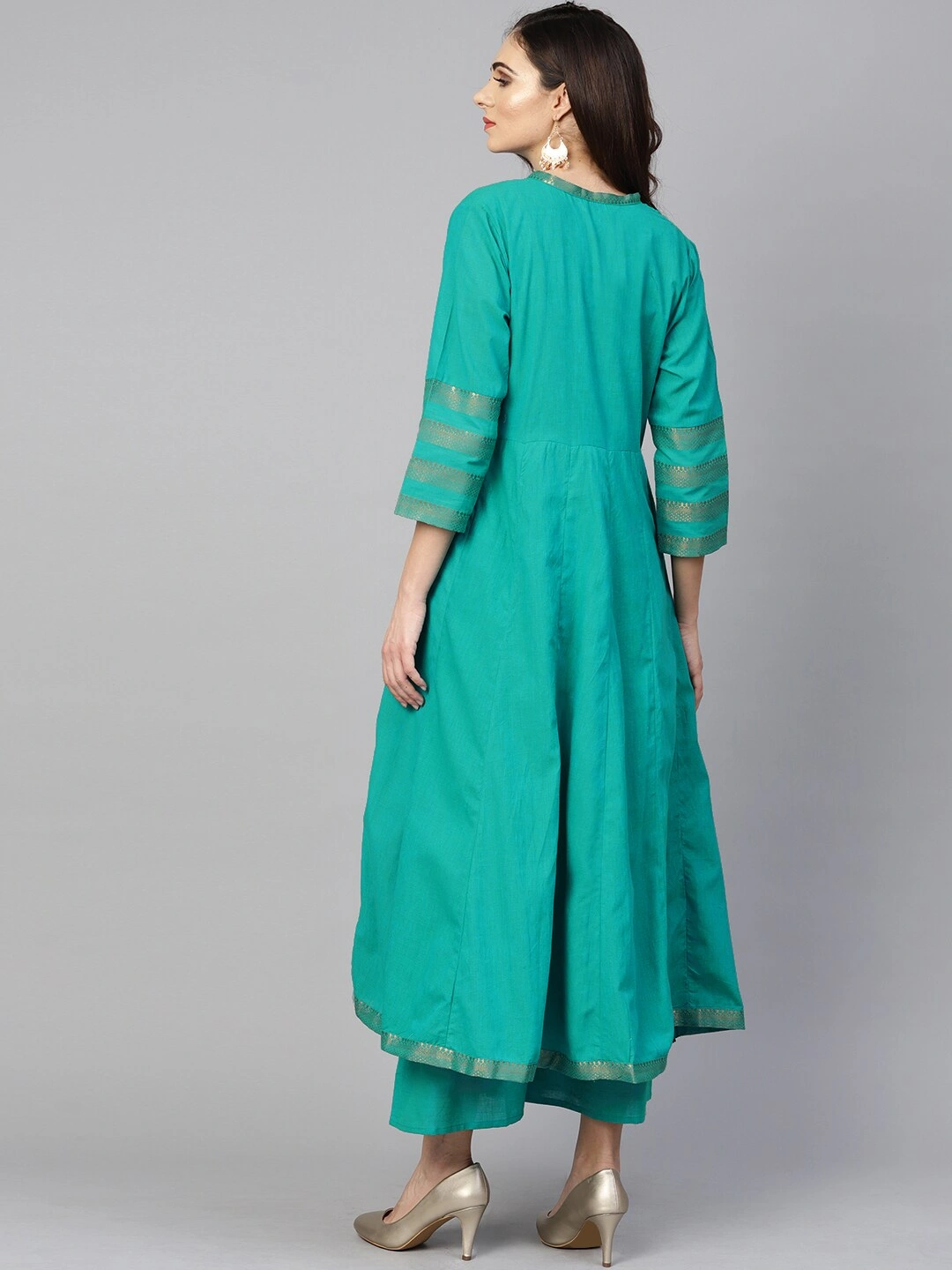 Bhama Couture Women Green Solid Kurta with Palazzos-M-2