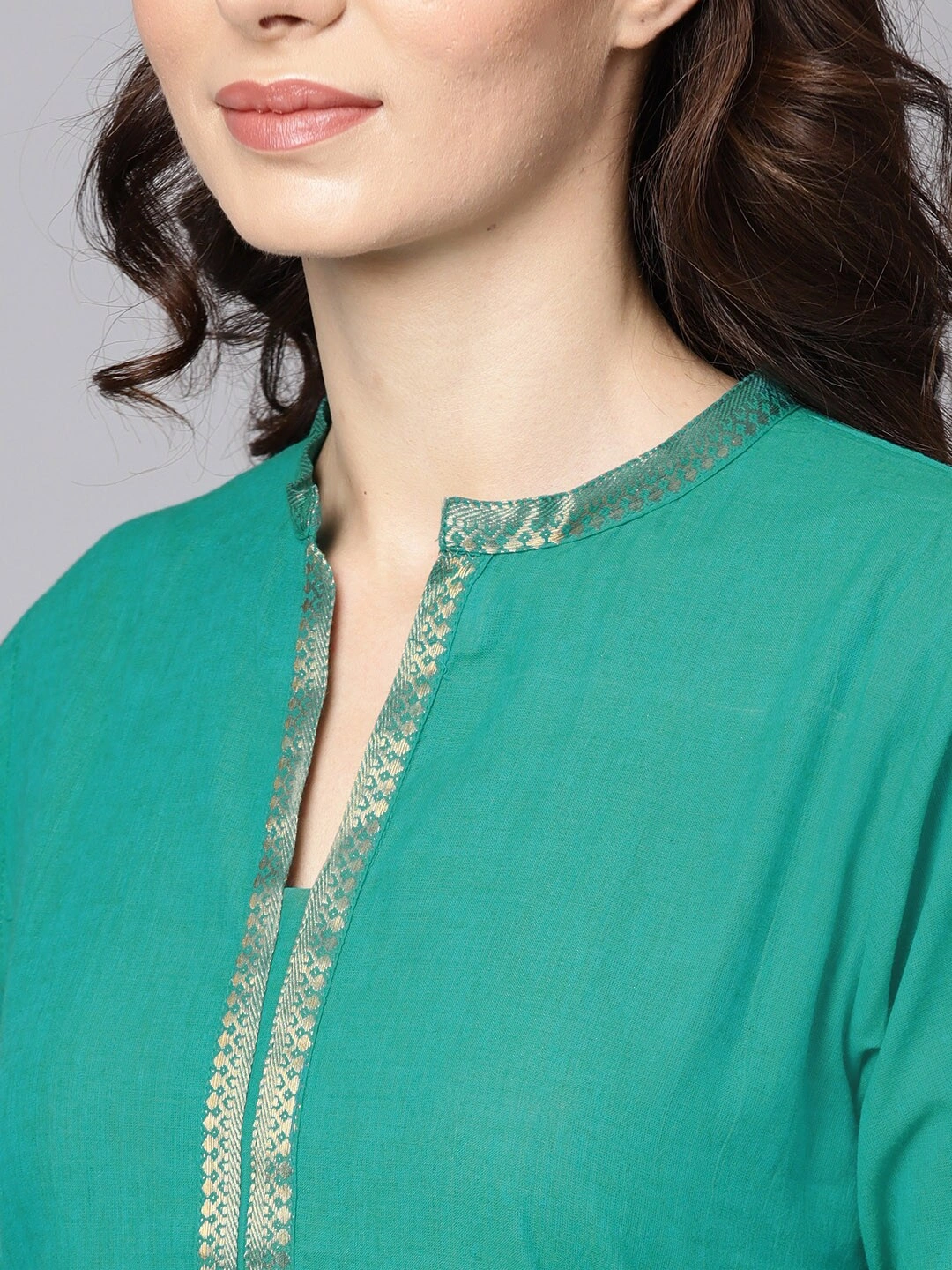 Bhama Couture Women Green Solid Kurta with Palazzos-M-3