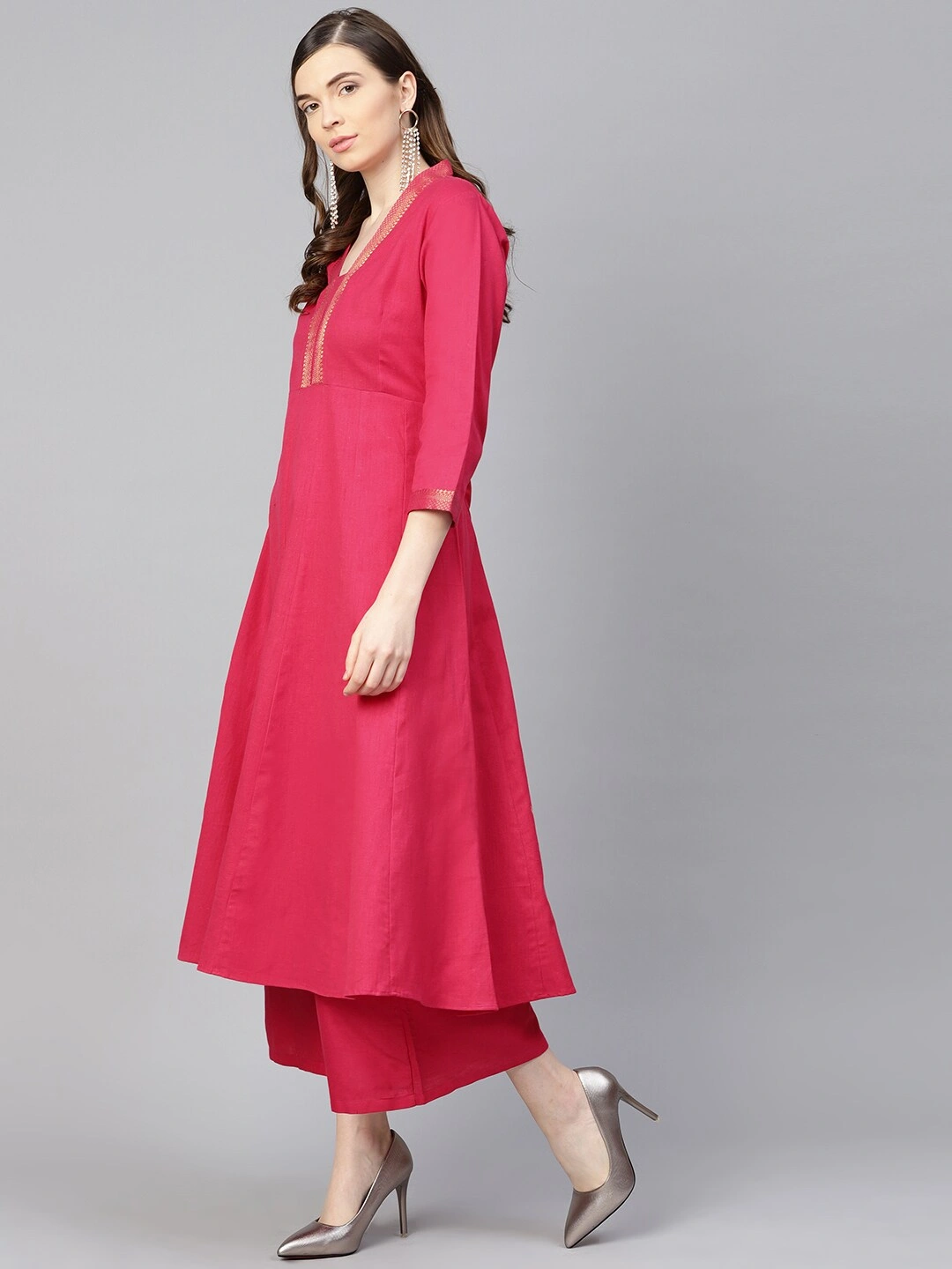 Bhama Couture Women Fuchsia Solid Kurta with Palazzos-M-2