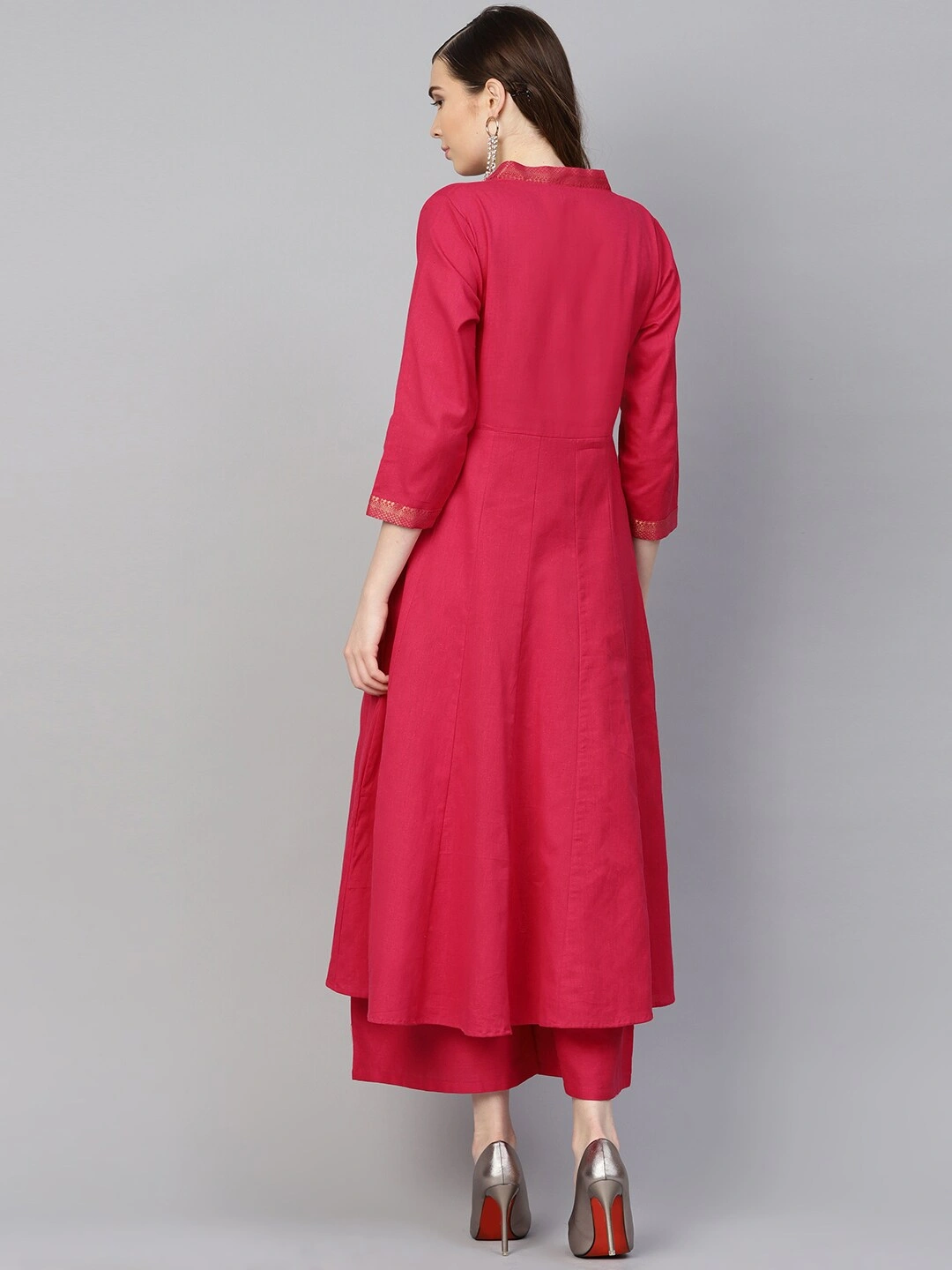 Bhama Couture Women Fuchsia Solid Kurta with Palazzos-M-3