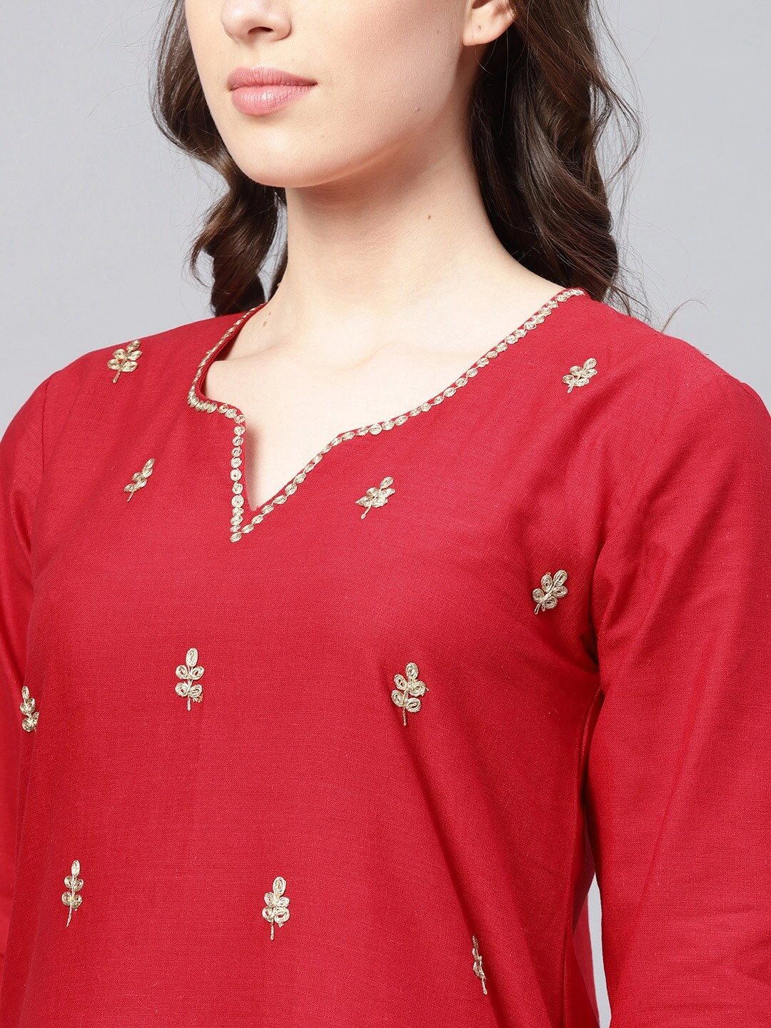 Bhama Couture Women Red Embroidered Kurta with Palazzos-L-4