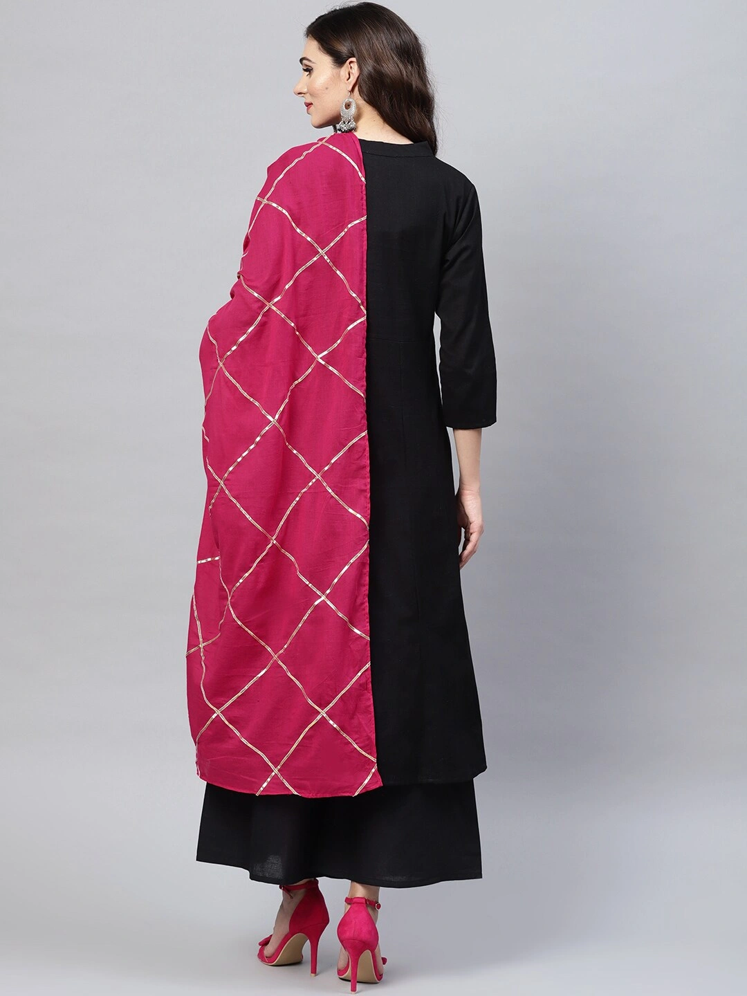 Bhama Couture Women Black Yoke Design Kurta with Palazzos &amp; Dupatta-L-2