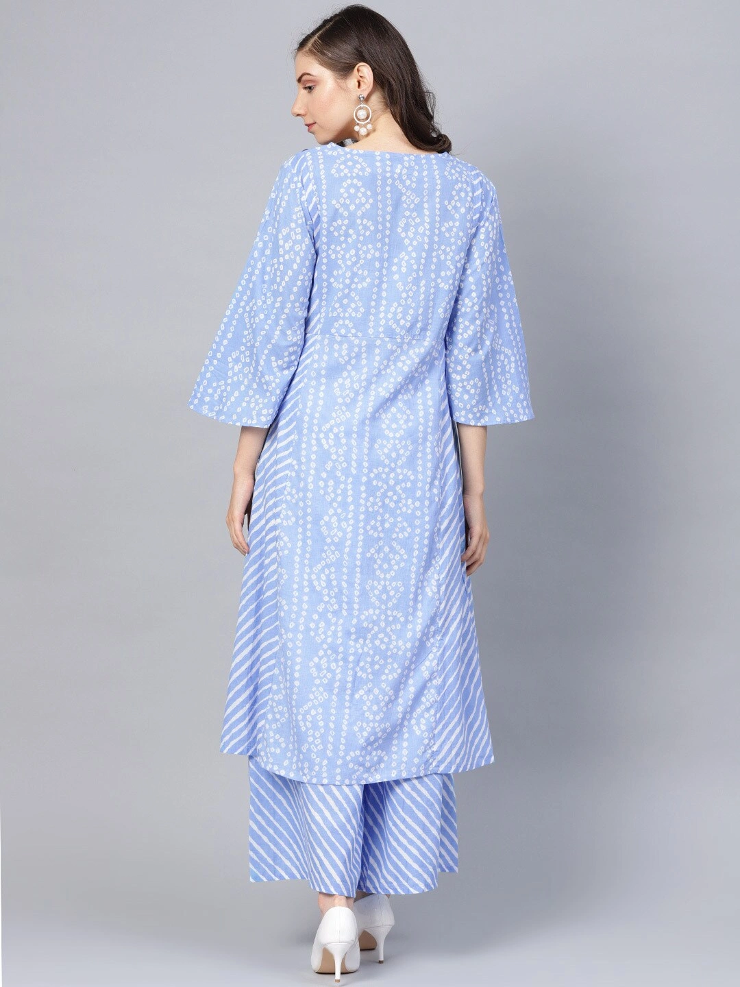 Bhama Couture Women Blue &amp; White Bandhani Printed Kurta with Palazzos-L-3