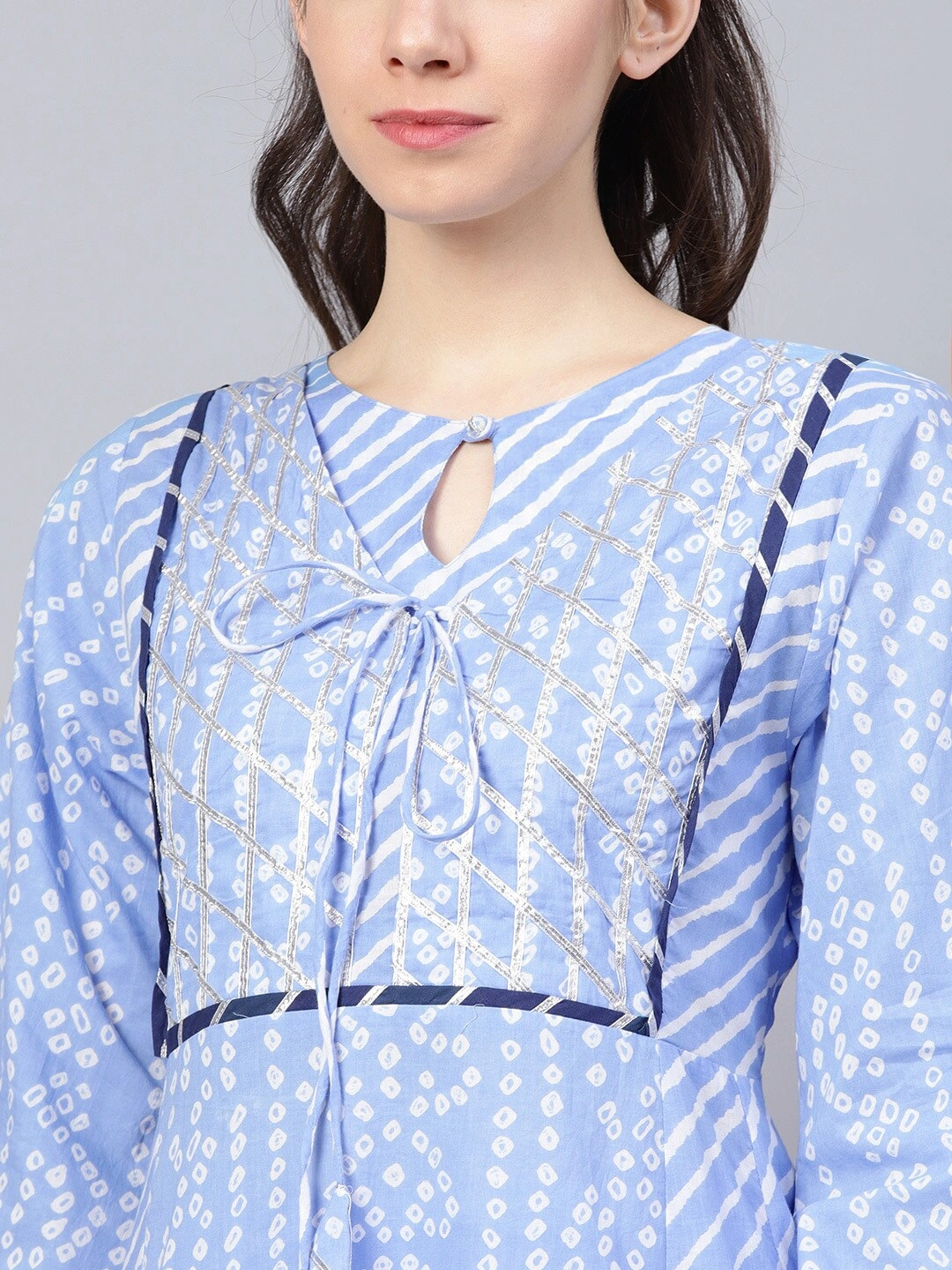 Bhama Couture Women Blue &amp; White Bandhani Printed Kurta with Palazzos-L-4