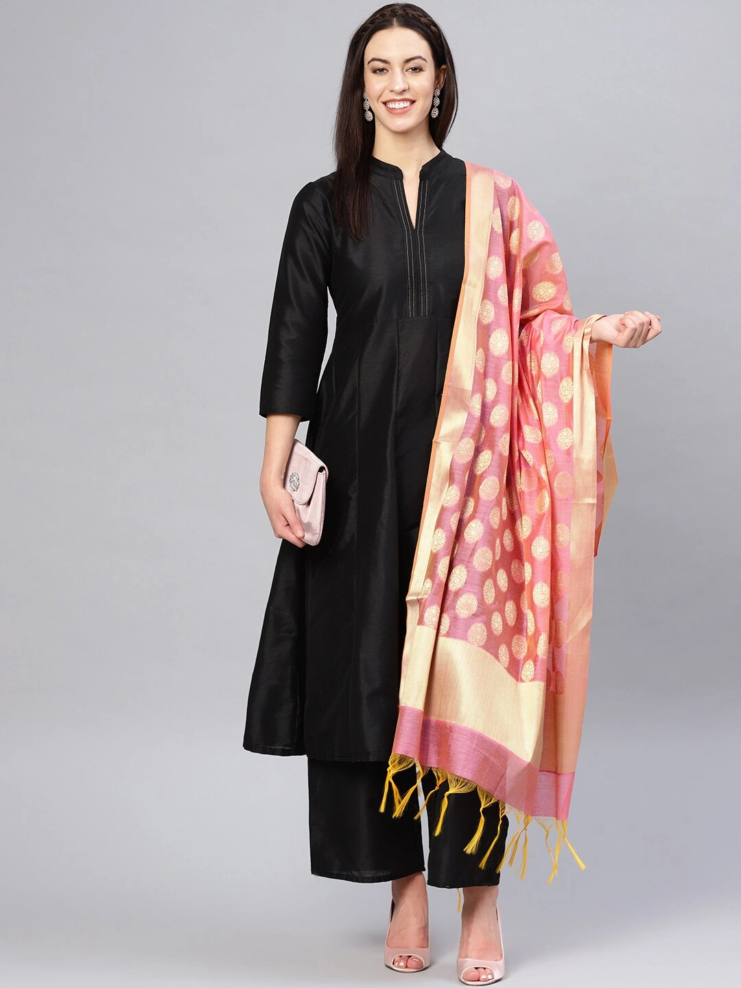 Bhama Couture Women Black Solid Kurta with Palazzos &amp; Dupatta-S-1