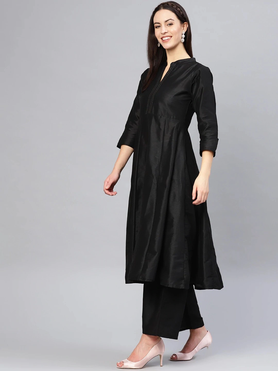 Bhama Couture Women Black Solid Kurta with Palazzos &amp; Dupatta-S-2