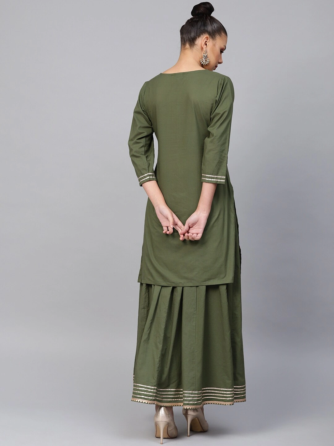 Bhama Couture Women Green Solid Kurta with Skirt-L-3