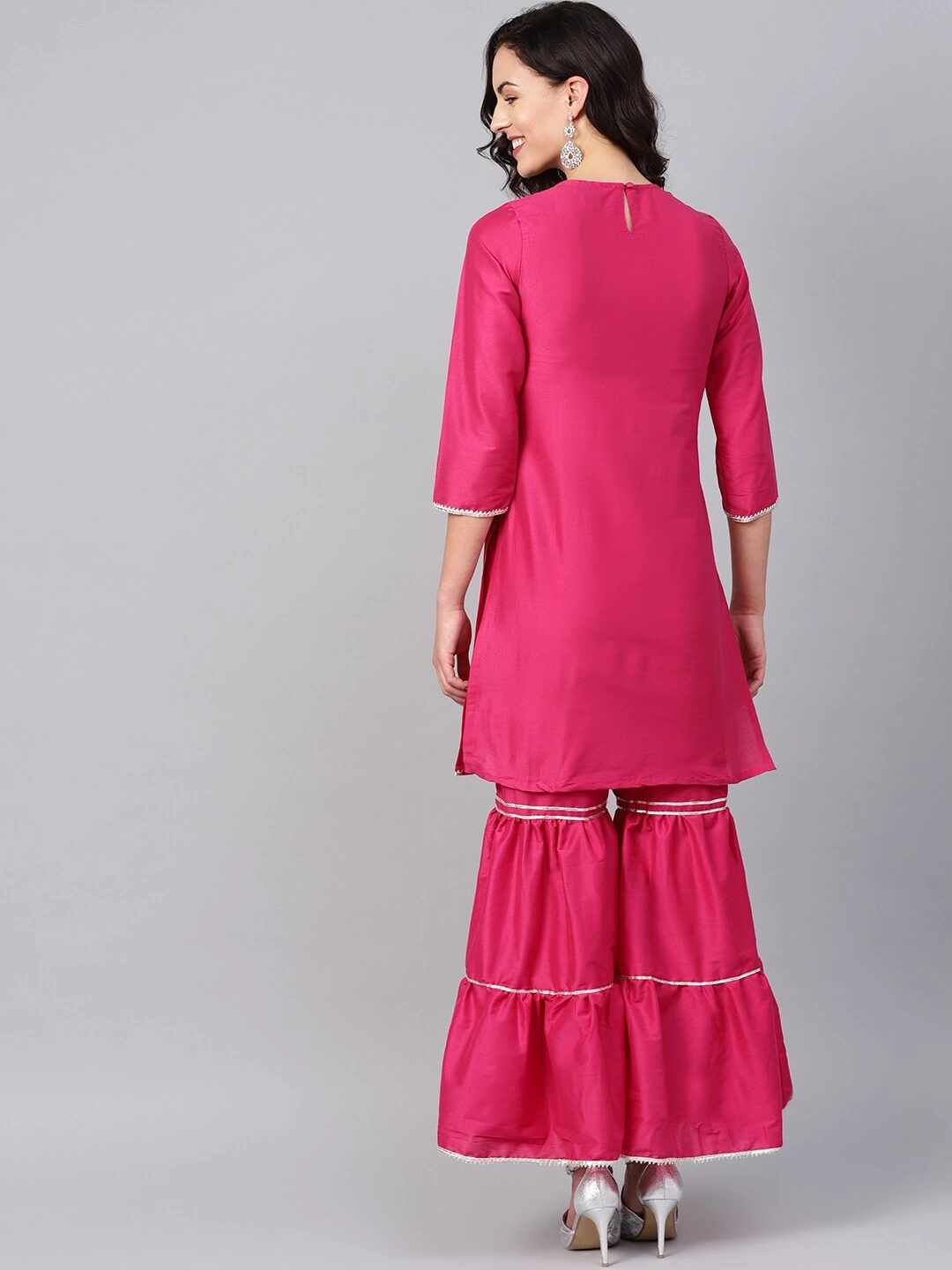 Bhama Couture Women Pink Silk Solid Kurta with Sharara-L-3