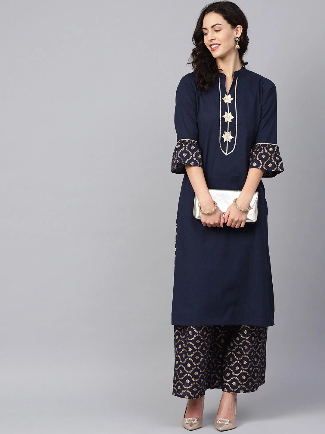 Bhama Couture Women Navy Blue Kurta with Palazzos-L-1