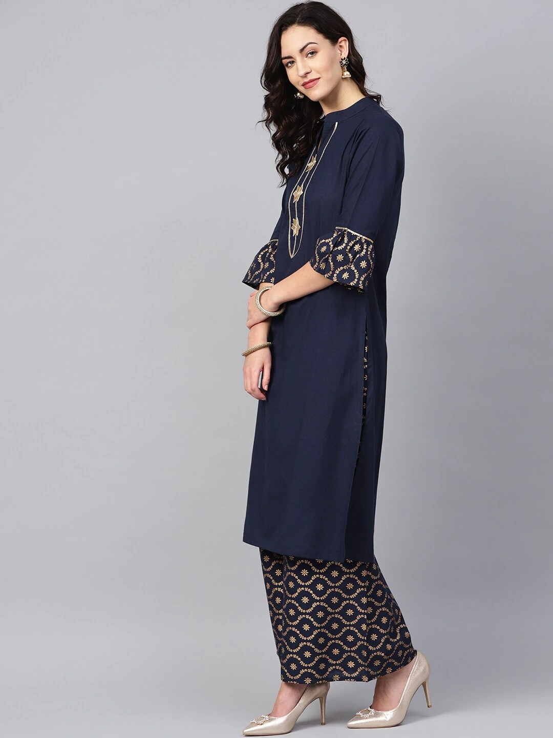 Bhama Couture Women Navy Blue Kurta with Palazzos-L-2