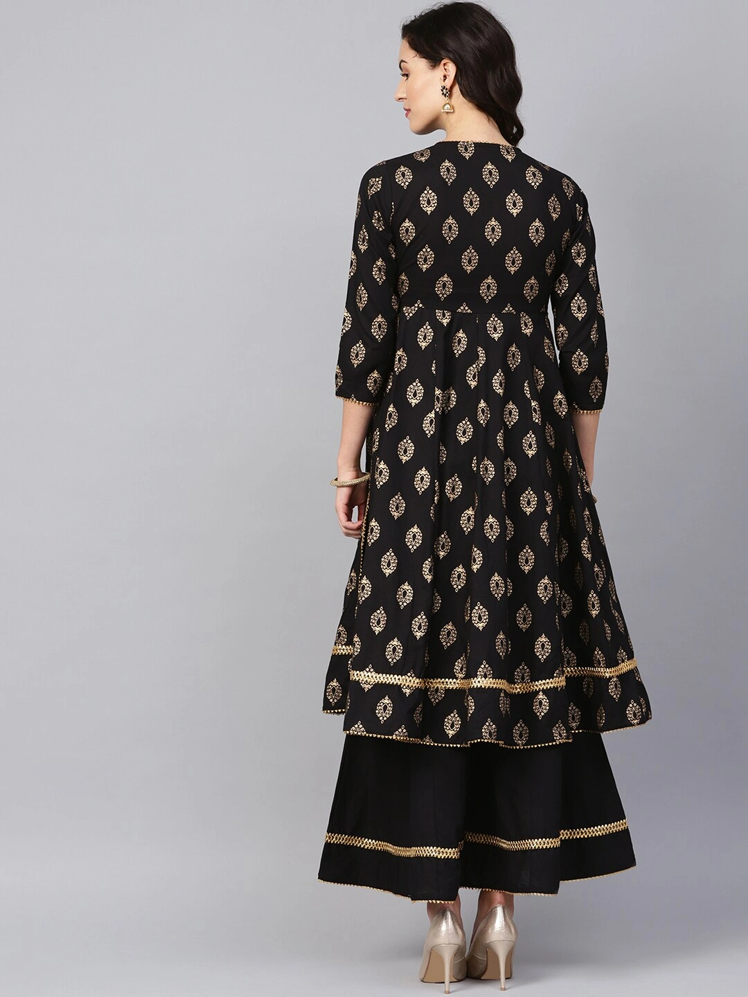 Bhama Couture Women Black &amp; Golden Printed Kurta with Palazzos-L-3