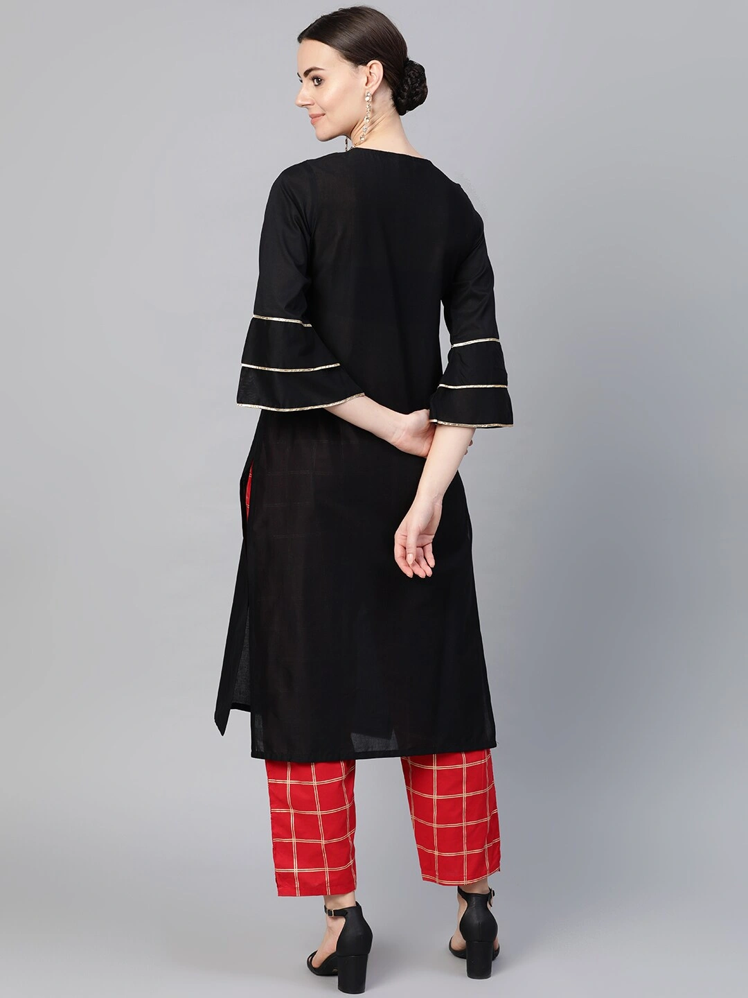 Bhama Couture Women Black &amp; Red Solid Kurta with Trousers-L-3