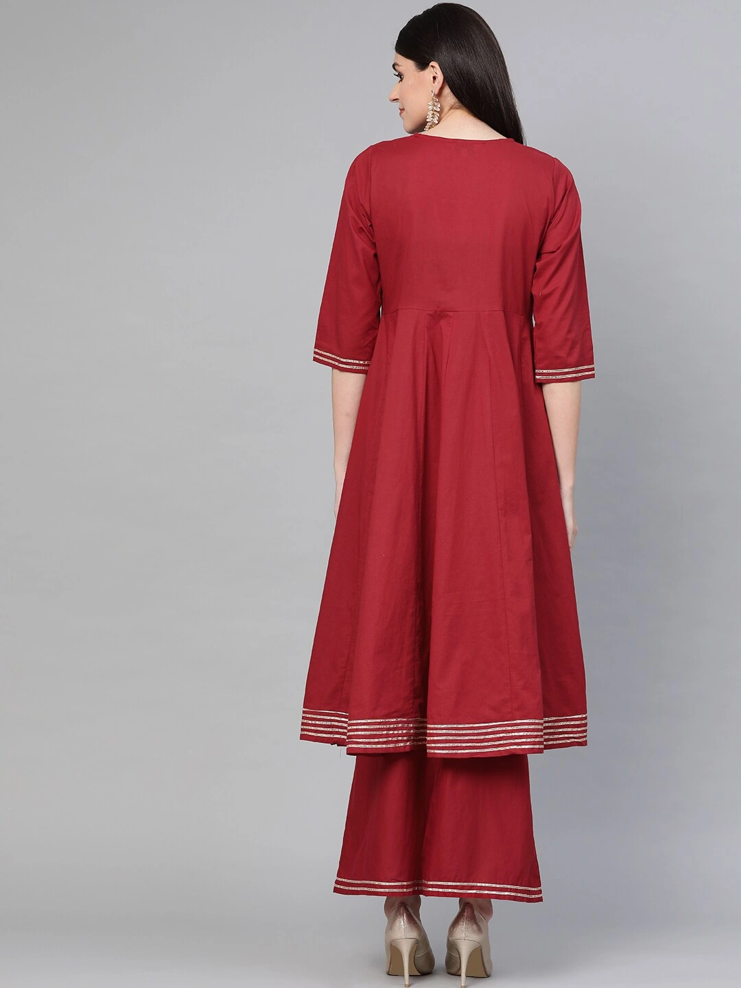 Bhama Couture Women Maroon Gotta Patti Detail Kurta with Palazzos-L-3