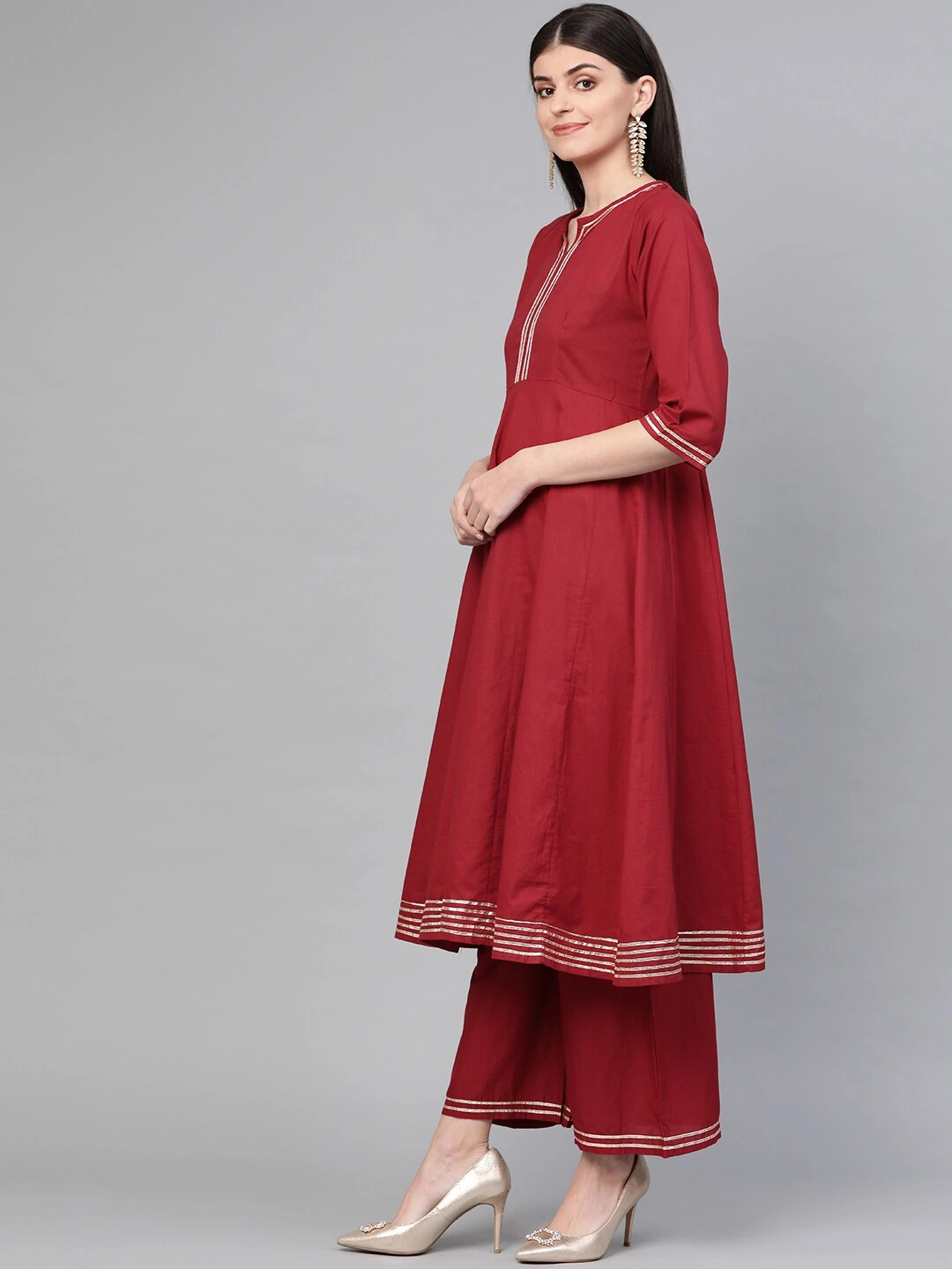 Bhama Couture Women Maroon Gotta Patti Detail Kurta with Palazzos-XL-2