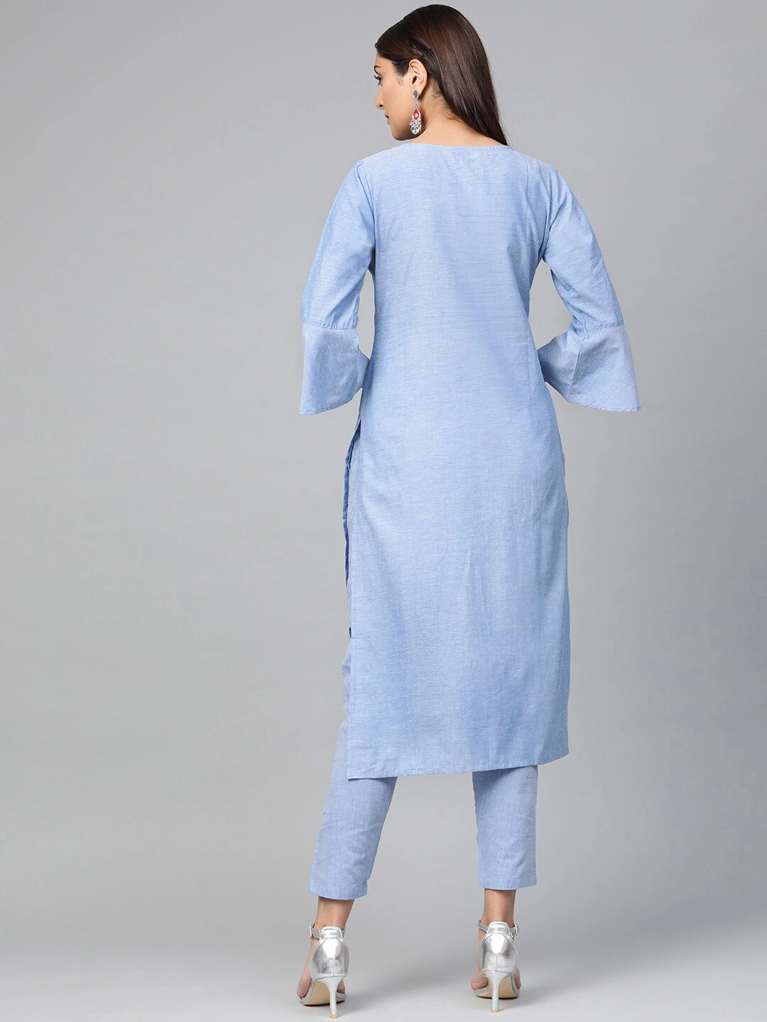 Bhama Couture Women Blue Yoke Design Kurta with Trousers-L-3