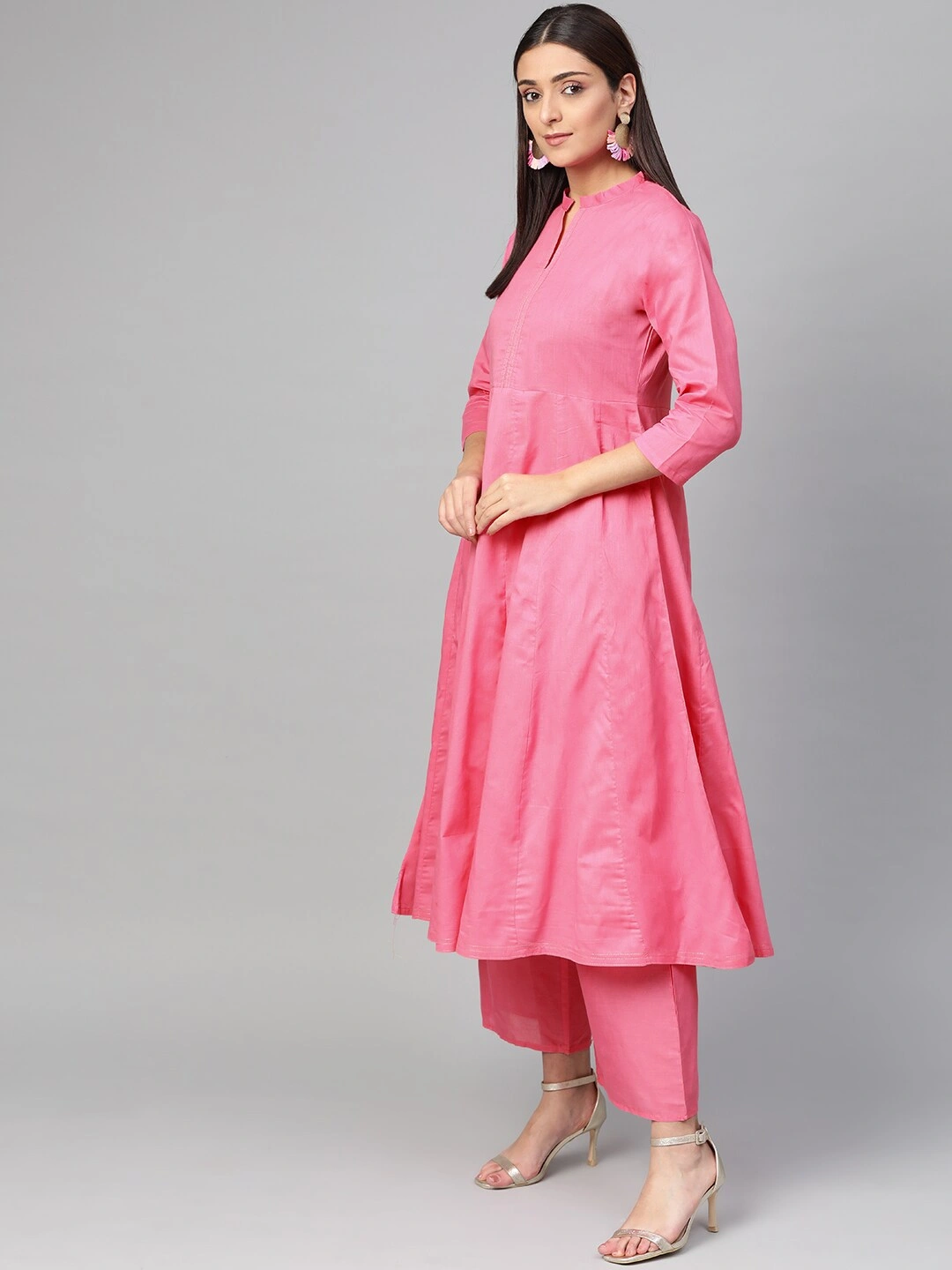 Bhama Couture Women Pink &amp; Off-White Solid Kurta with Palazzos &amp; Dupatta-XL-2