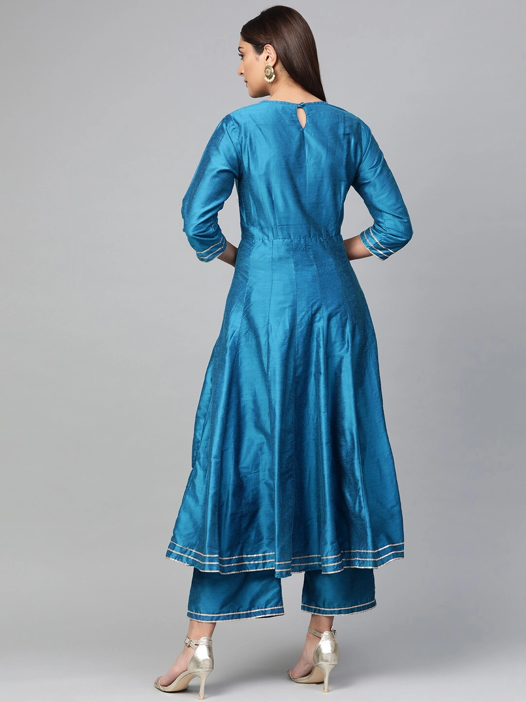 Bhama Couture Women Blue Yoke Design Silk Kurta with Palazzos-L-3