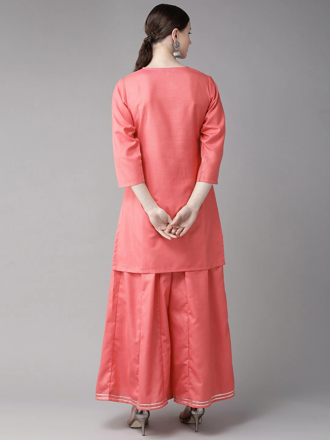 Bhama Couture Women Pink Gotta Patti Yoke Design Kurta with Palazzos-L-3