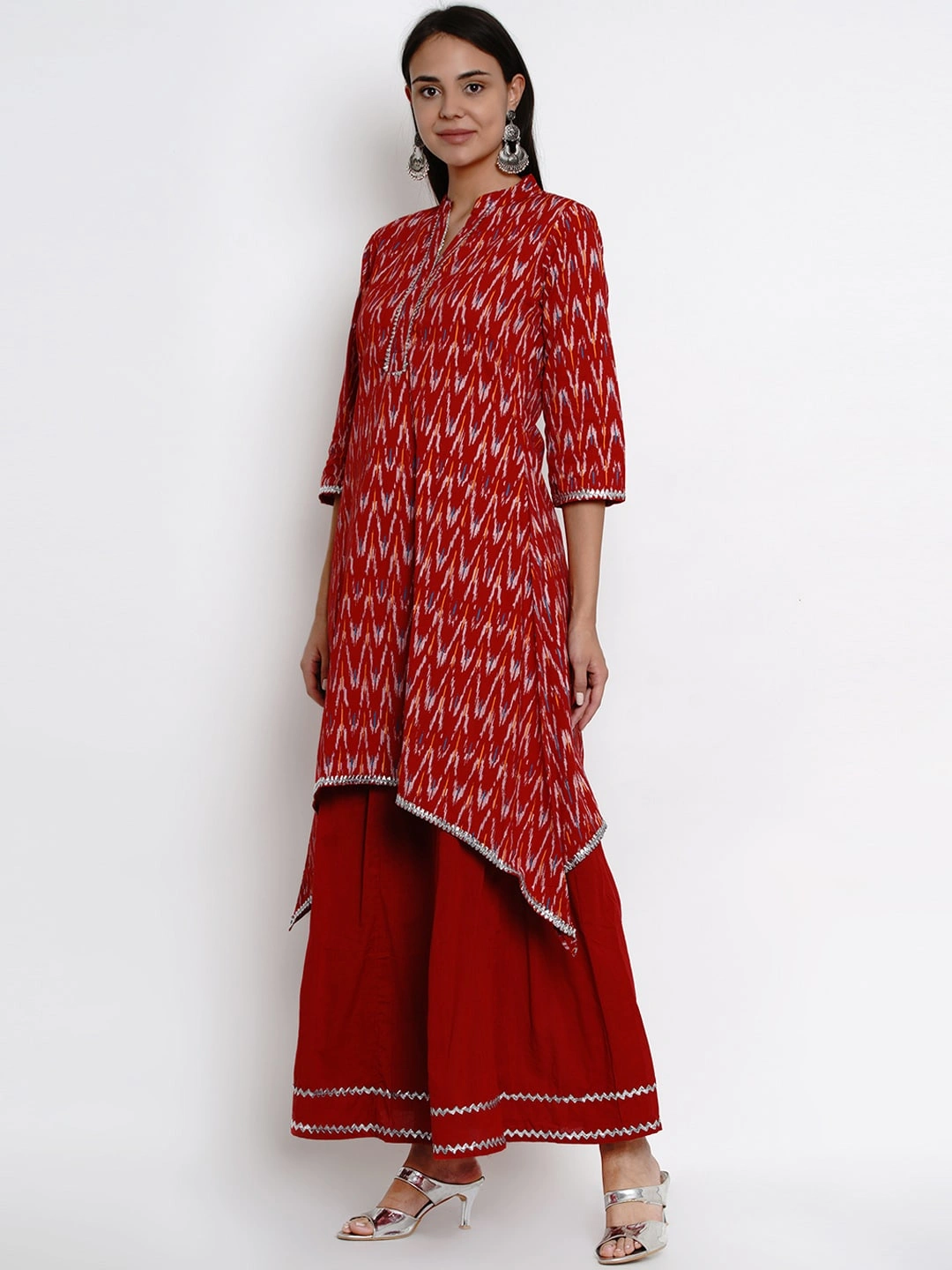 Bhama Couture Women Maroon Printed Kurta &amp; Skirt-L-1