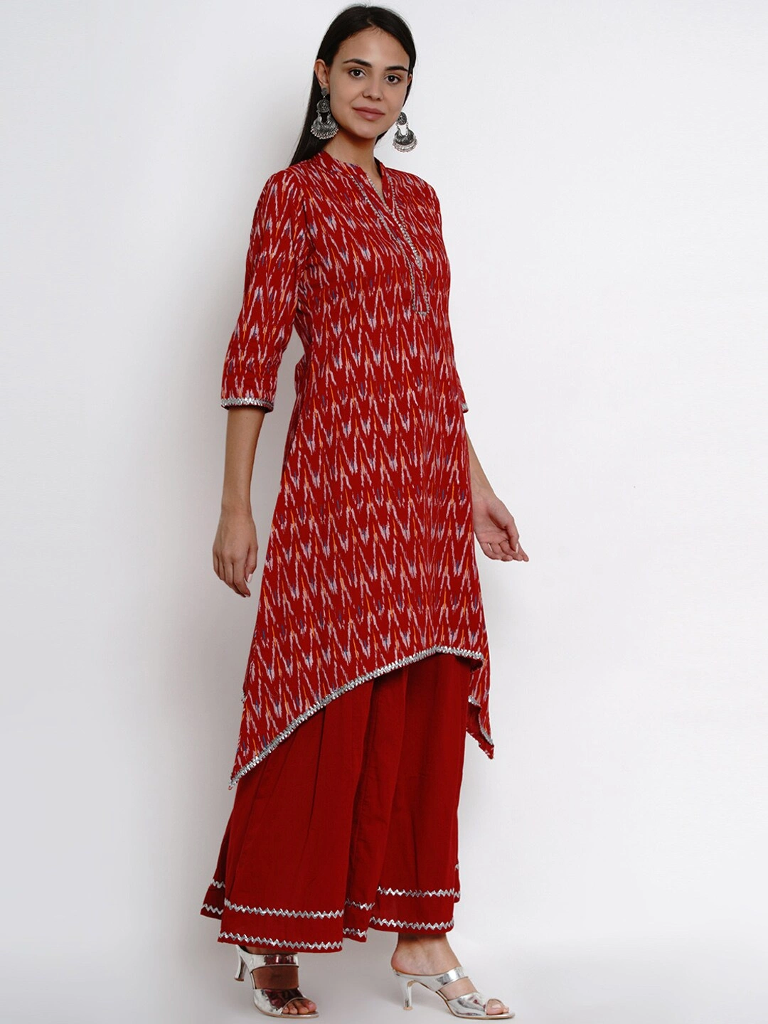 Bhama Couture Women Maroon Printed Kurta &amp; Skirt-L-2