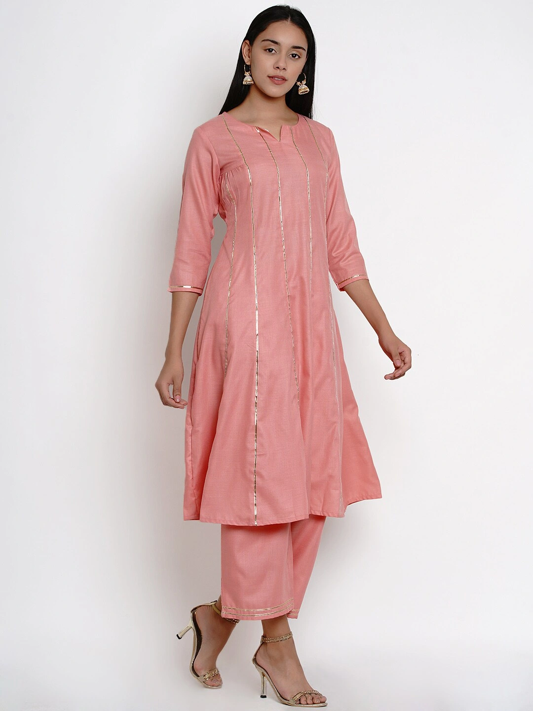 Bhama Couture Women Pink Striped Kurta with Palazzos-XL-2