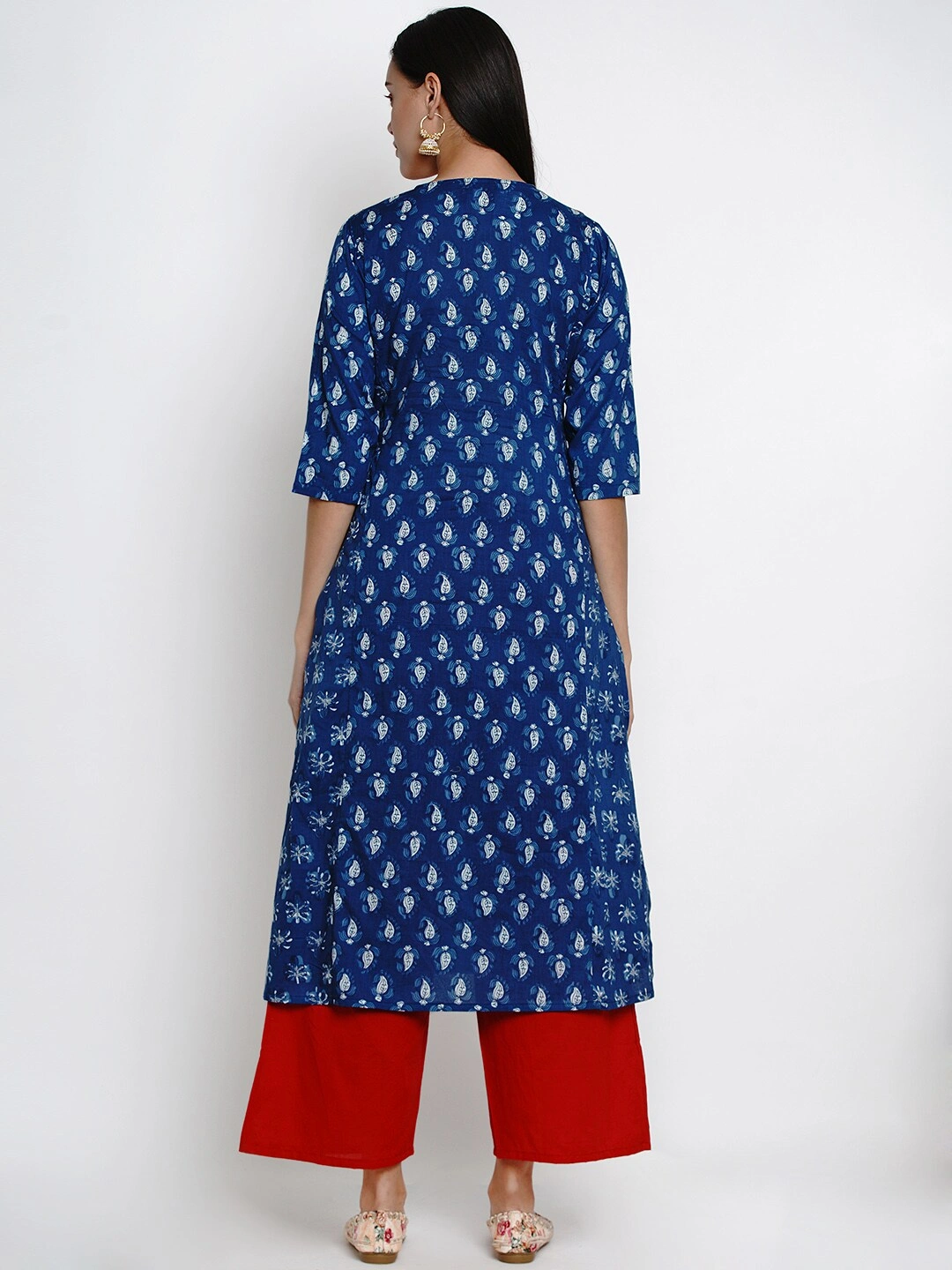 Bhama Couture Women Blue &amp; Red Yoke Design Kurta with Palazzos-L-3