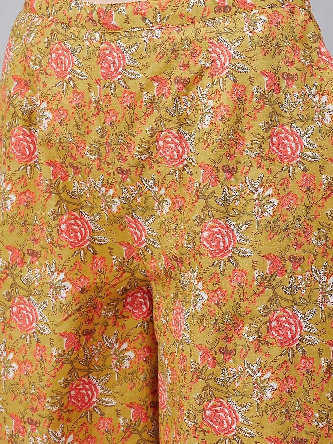 Bhama Couture Women Mustard Yellow &amp; Pink Printed Kurta with Palazzos-L-5