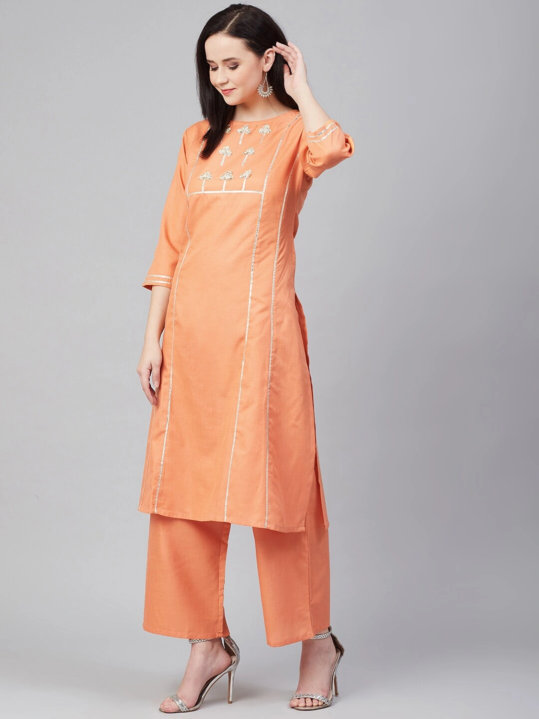 Bhama Couture Women Orange Yoke Design Kurta with Palazzos-L-2