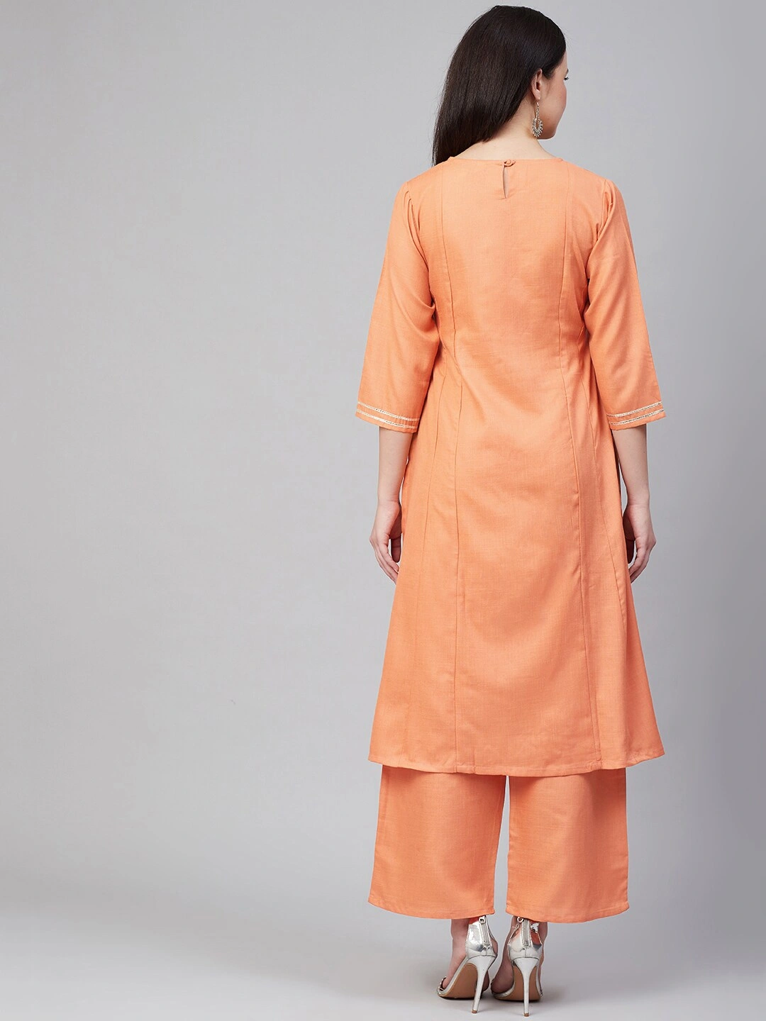 Bhama Couture Women Orange Yoke Design Kurta with Palazzos-L-3