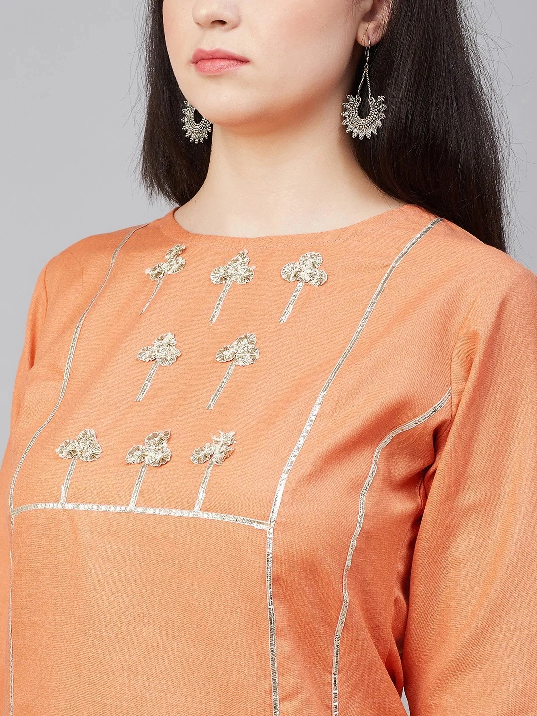 Bhama Couture Women Orange Yoke Design Kurta with Palazzos-L-4