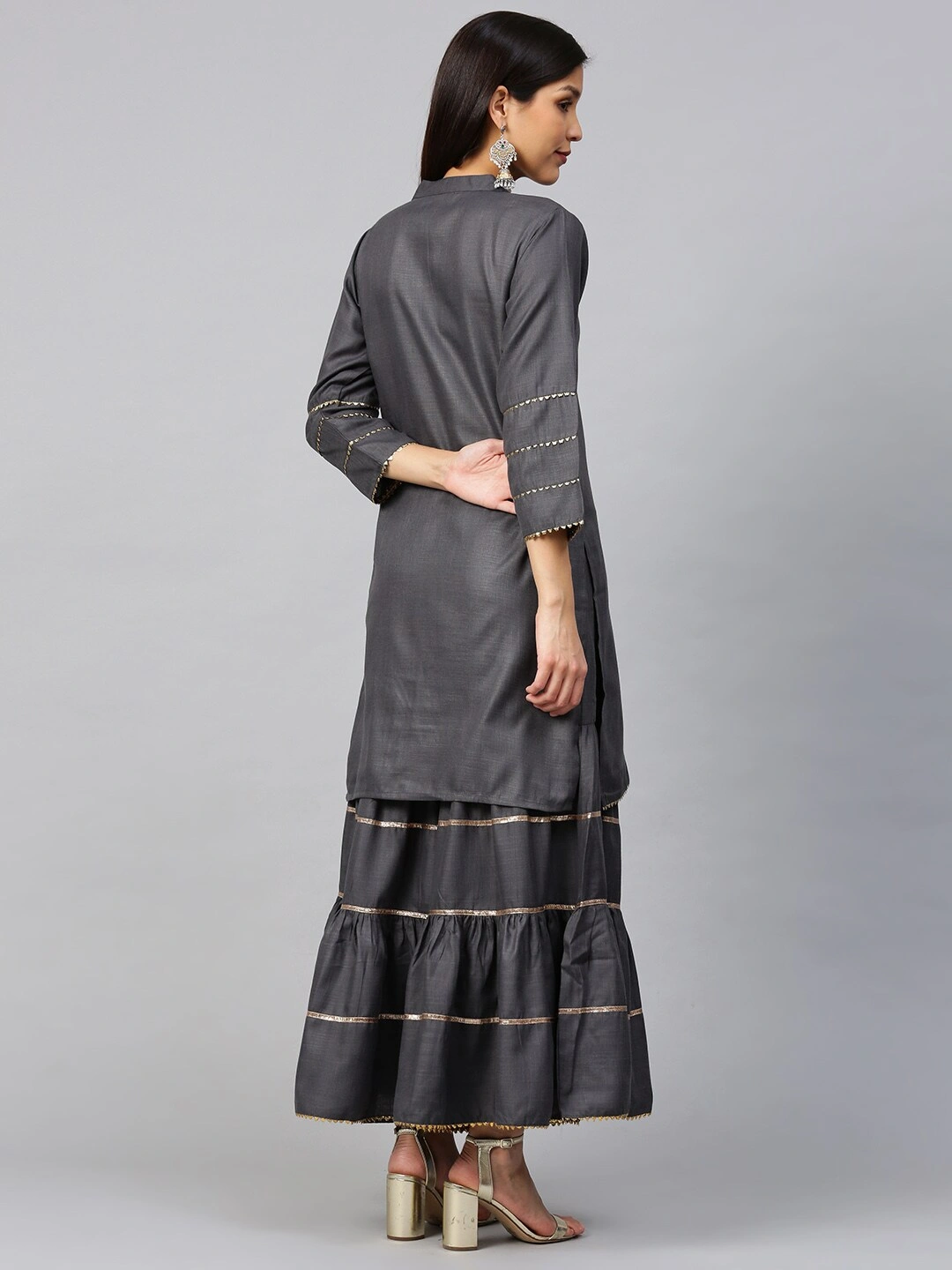 Bhama Couture Women Charcoal Grey Gotta Patti Kurta with Sharara-L-3