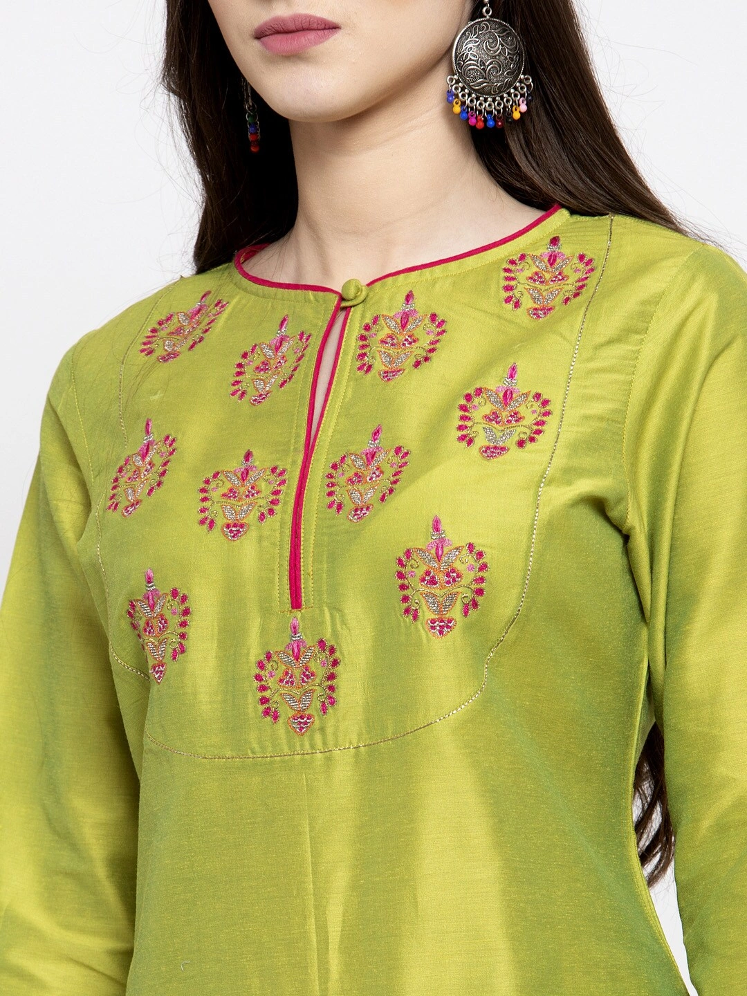 Bhama Couture Women Green Embroidered Kurta Set With Pyjamas &amp; Dupatta-L-4