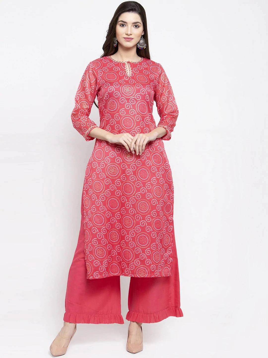 Bhama Couture Women Pink Printed Kurti with Palazzos-KS015_L